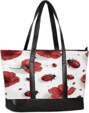 Women Tote Bag with Zipper, Shopper Handbag Travel Purse, PU Leather Laptop Tote Bags, Weekender Bags