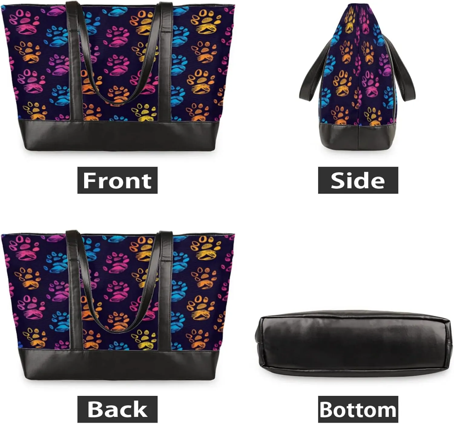 Women Tote Bag with Zipper, Shopper Handbag Travel Purse, PU Leather Laptop Tote Bags, Weekender Bags