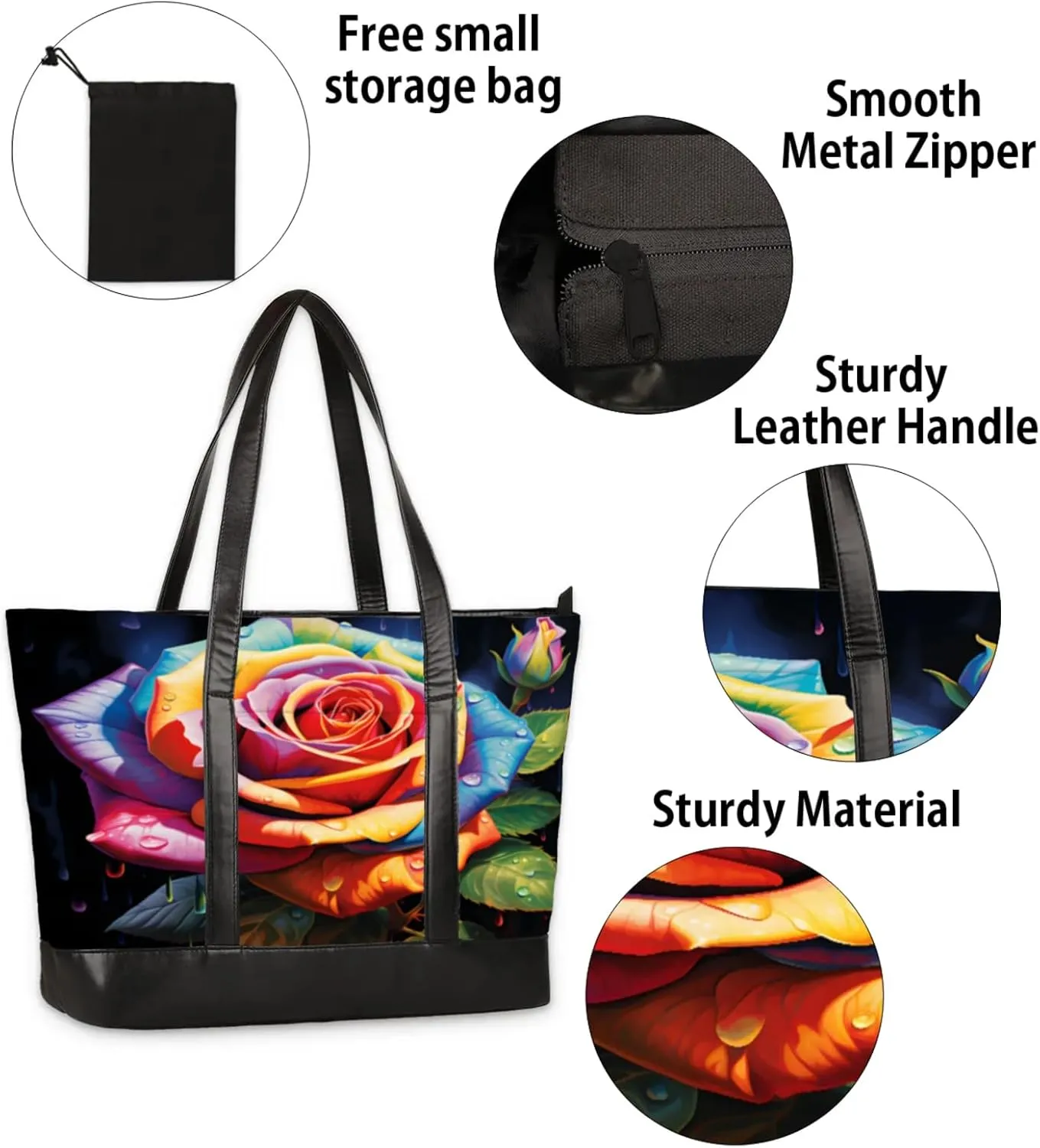 Women Tote Bag with Zipper, Shopper Handbag Travel Purse, PU Leather Laptop Tote Bags, Weekender Bags