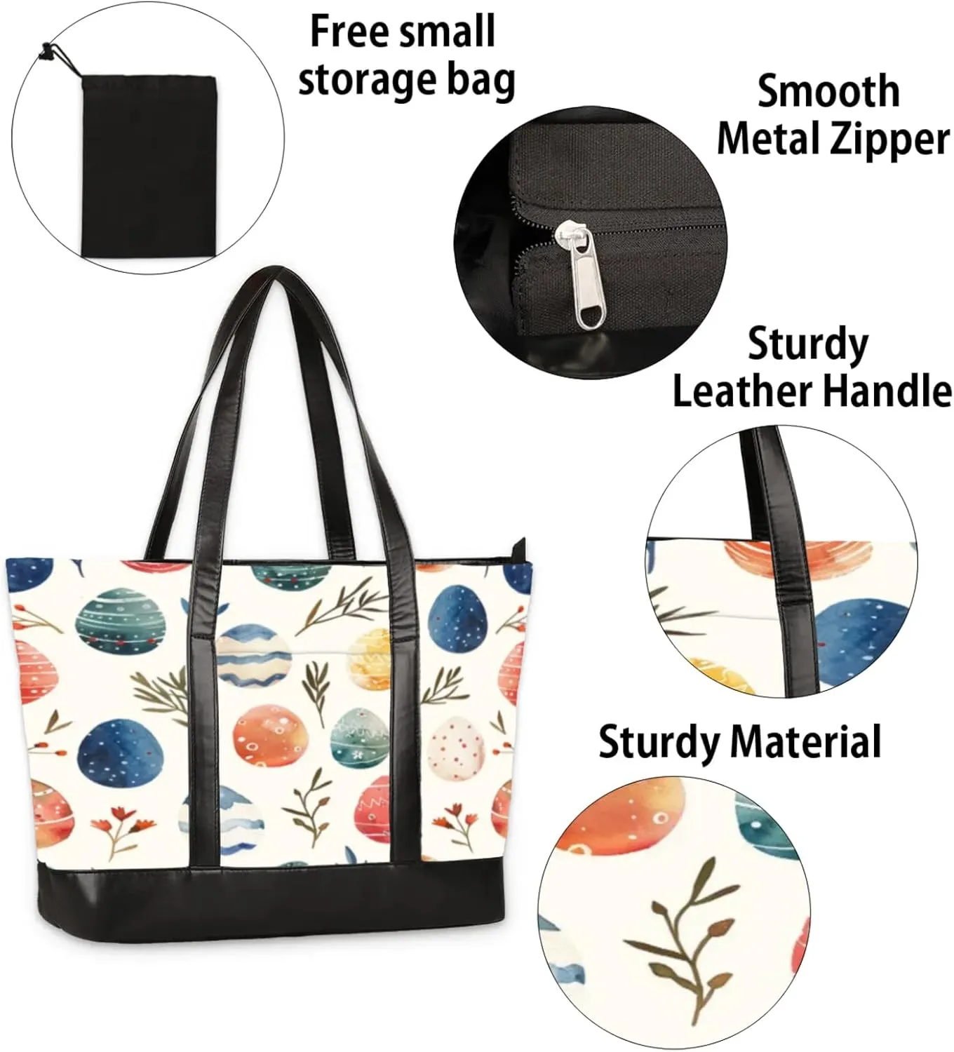 Women Tote Bag with Zipper, Shopper Handbag Travel Purse, PU Leather Laptop Tote Bags, Weekender Bags