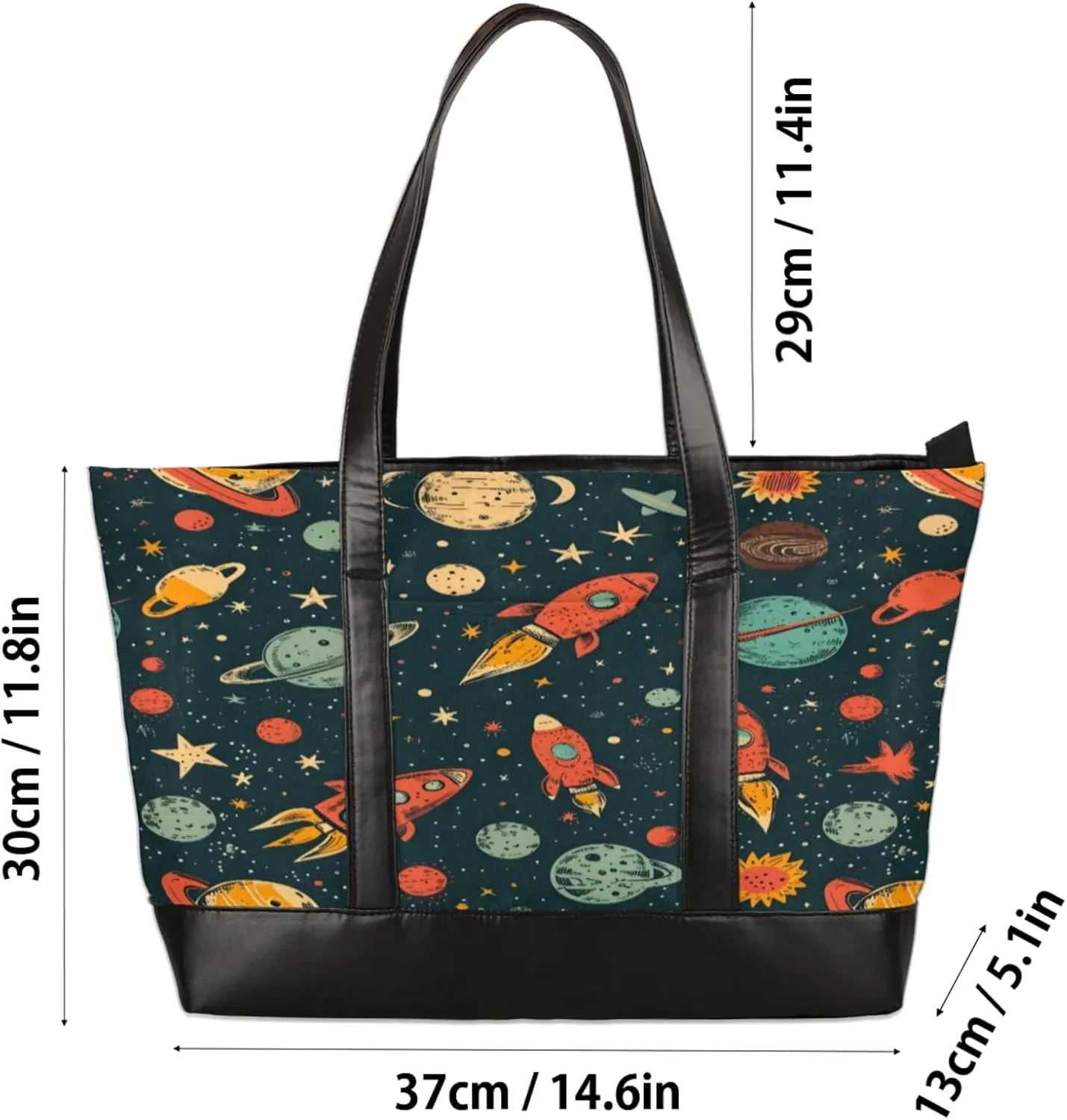 Women Tote Bag with Zipper, Shopper Handbag Travel Purse, PU Leather Laptop Tote Bags, Weekender Bags