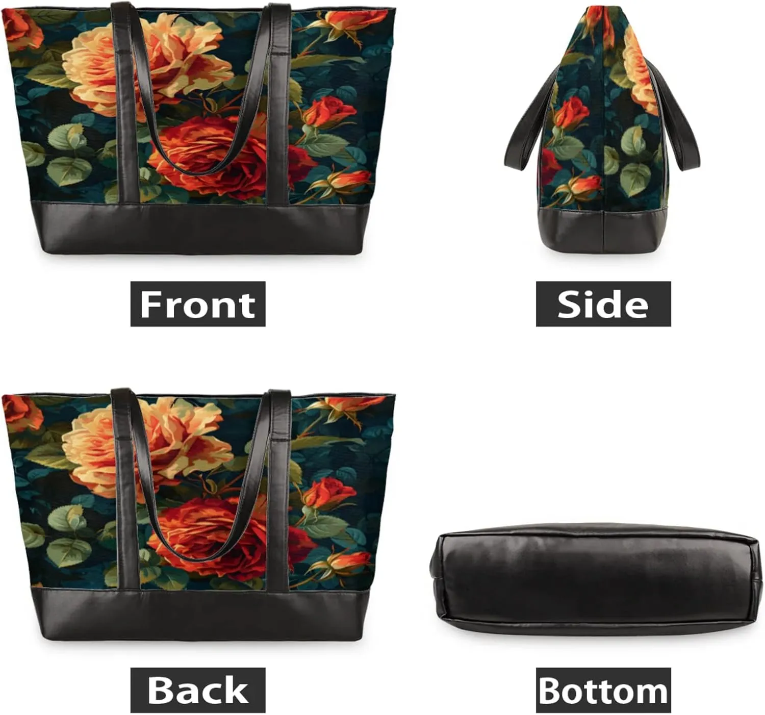 Women Tote Bag with Zipper, Shopper Handbag Travel Purse, PU Leather Laptop Tote Bags, Weekender Bags