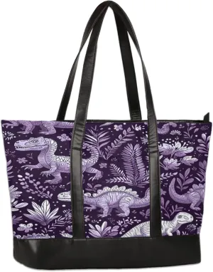 Women Tote Bag with Zipper, Shopper Handbag Travel Purse, PU Leather Laptop Tote Bags, Weekender Bags
