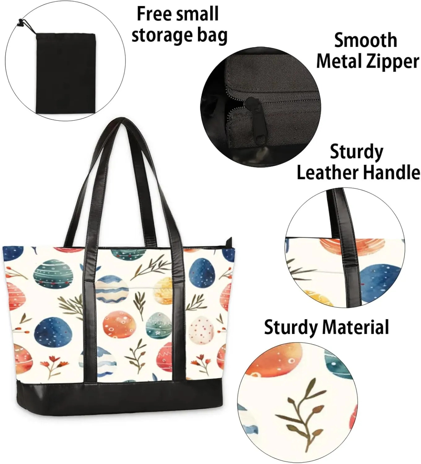 Women Tote Bag with Zipper, Shopper Handbag Travel Purse, PU Leather Laptop Tote Bags, Weekender Bags