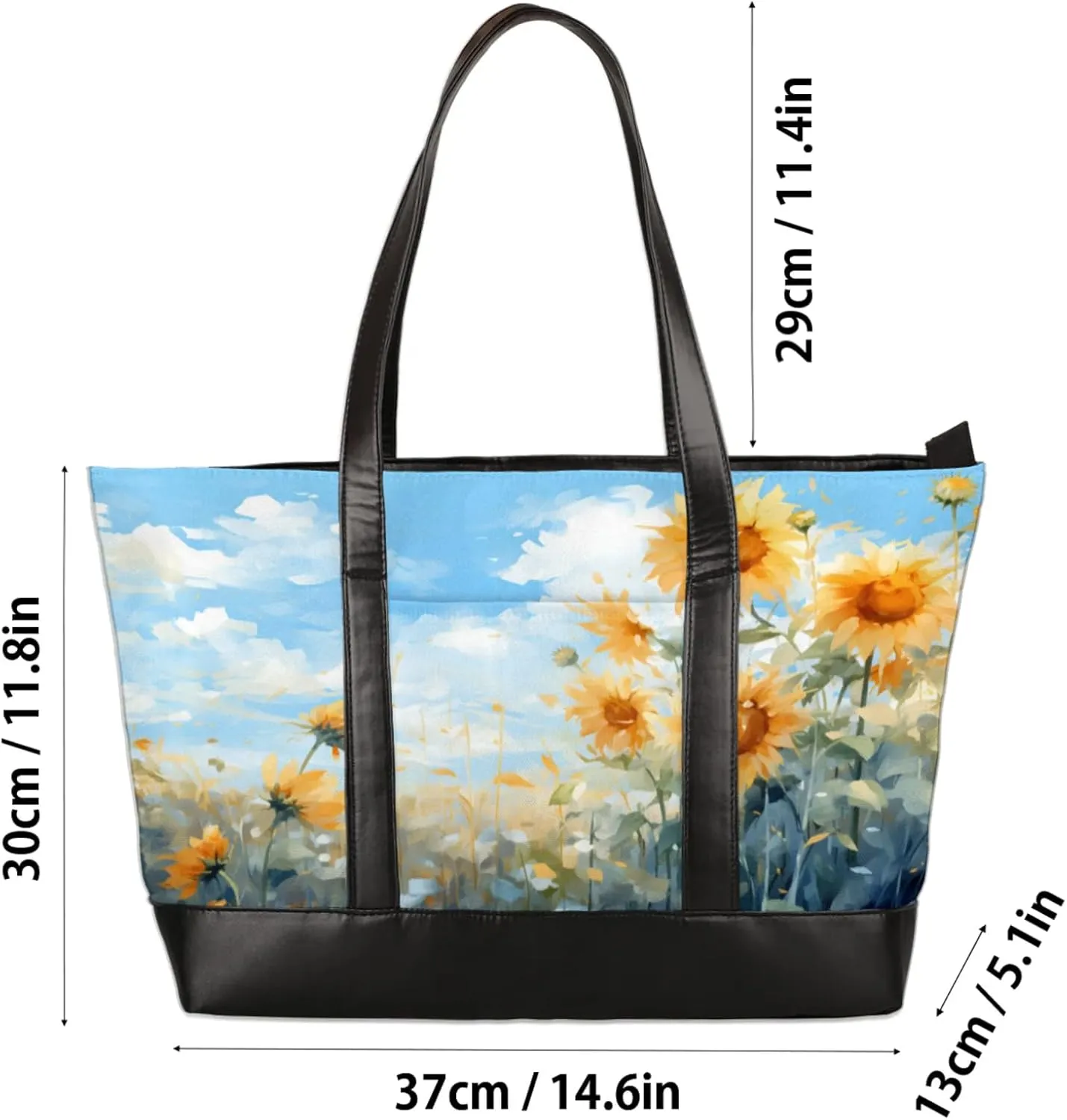 Women Tote Bag with Zipper, Shopper Handbag Travel Purse, PU Leather Laptop Tote Bags, Weekender Bags