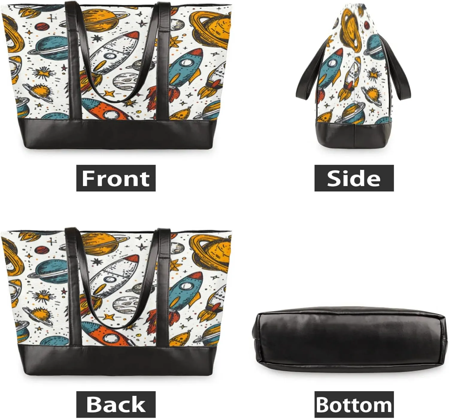 Women Tote Bag with Zipper, Shopper Handbag Travel Purse, PU Leather Laptop Tote Bags, Weekender Bags