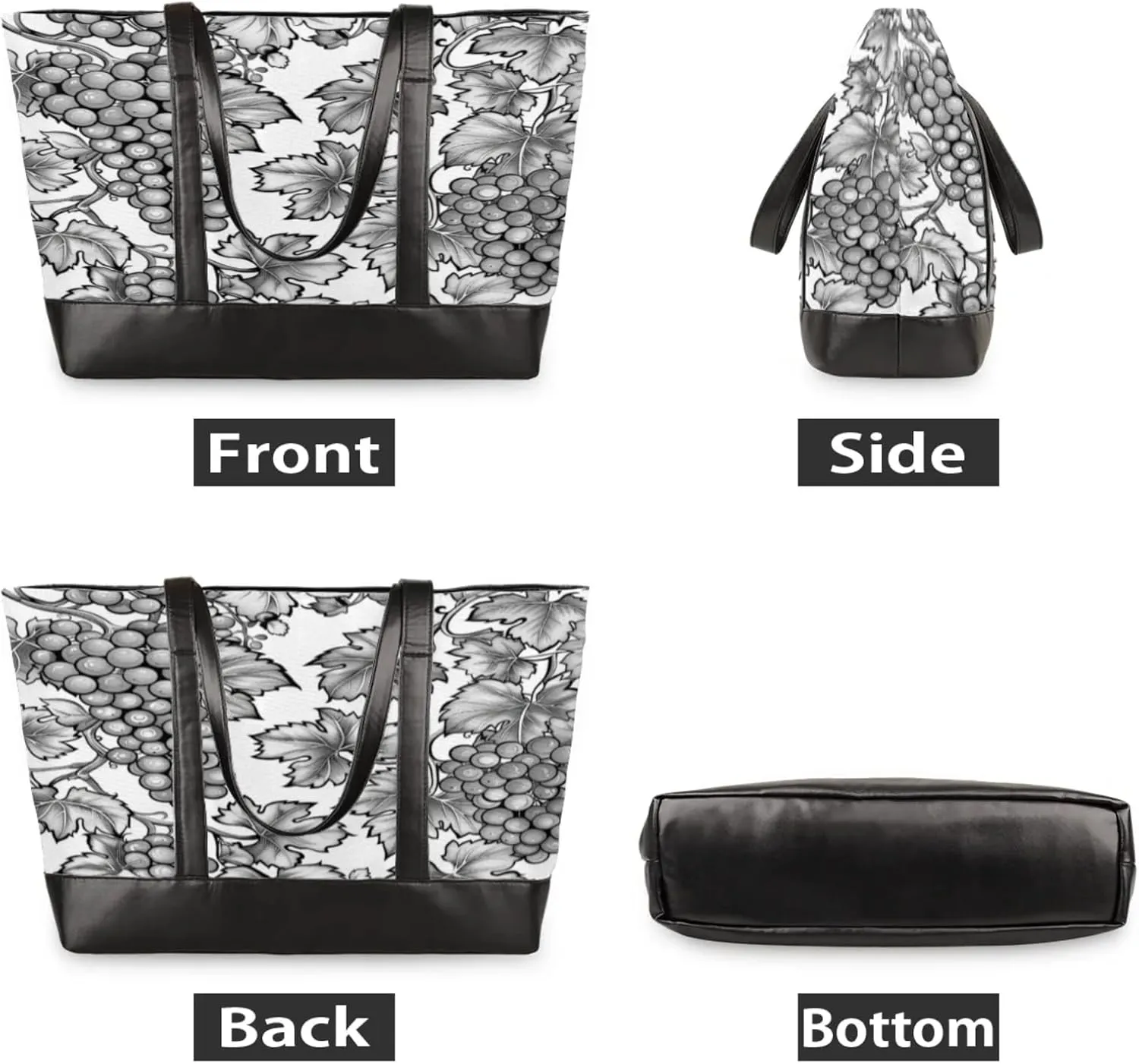 Women Tote Bag with Zipper, Shopper Handbag Travel Purse, PU Leather Laptop Tote Bags, Weekender Bags