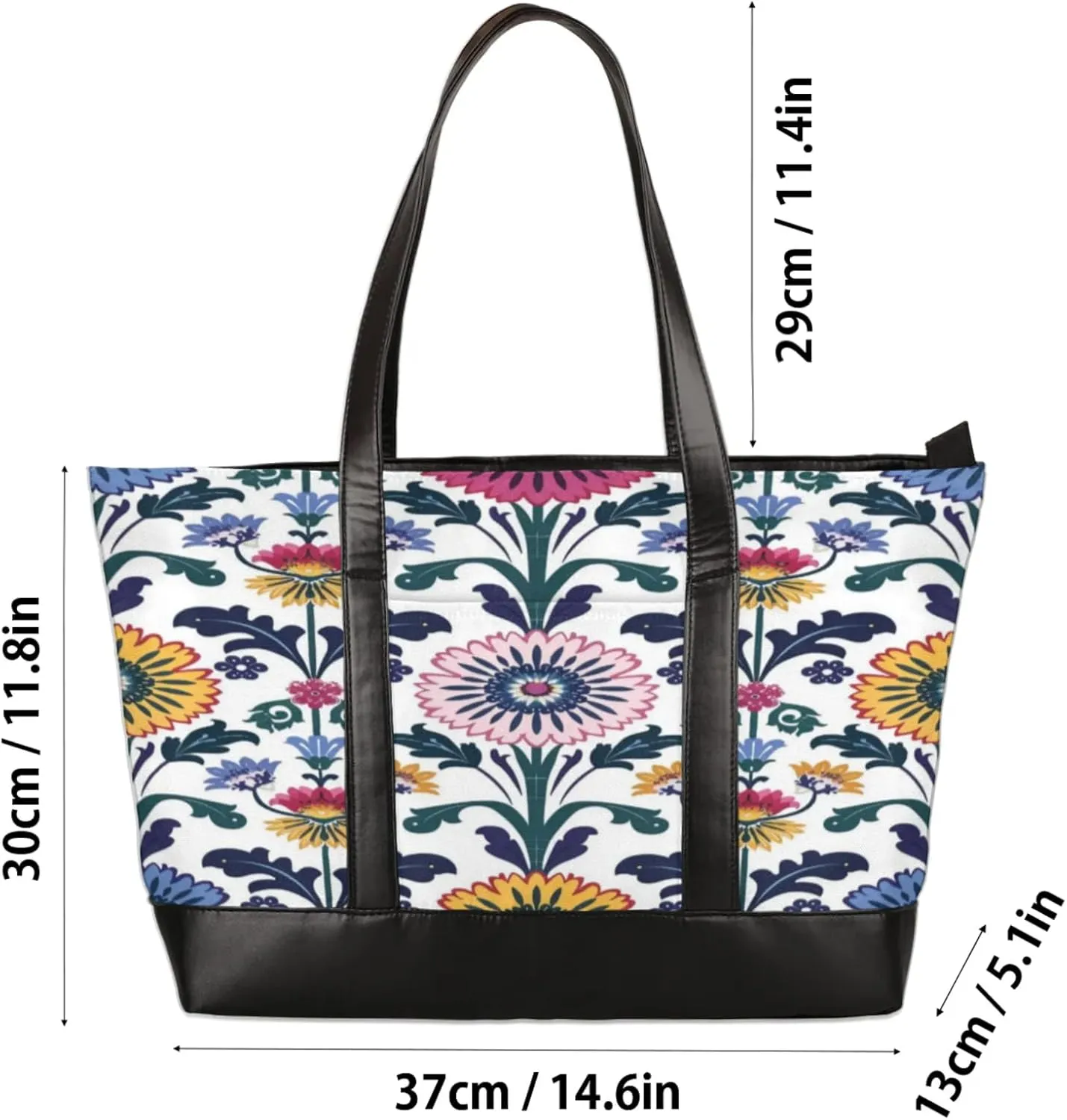 Women Tote Bag with Zipper, Shopper Handbag Travel Purse, PU Leather Laptop Tote Bags, Weekender Bags