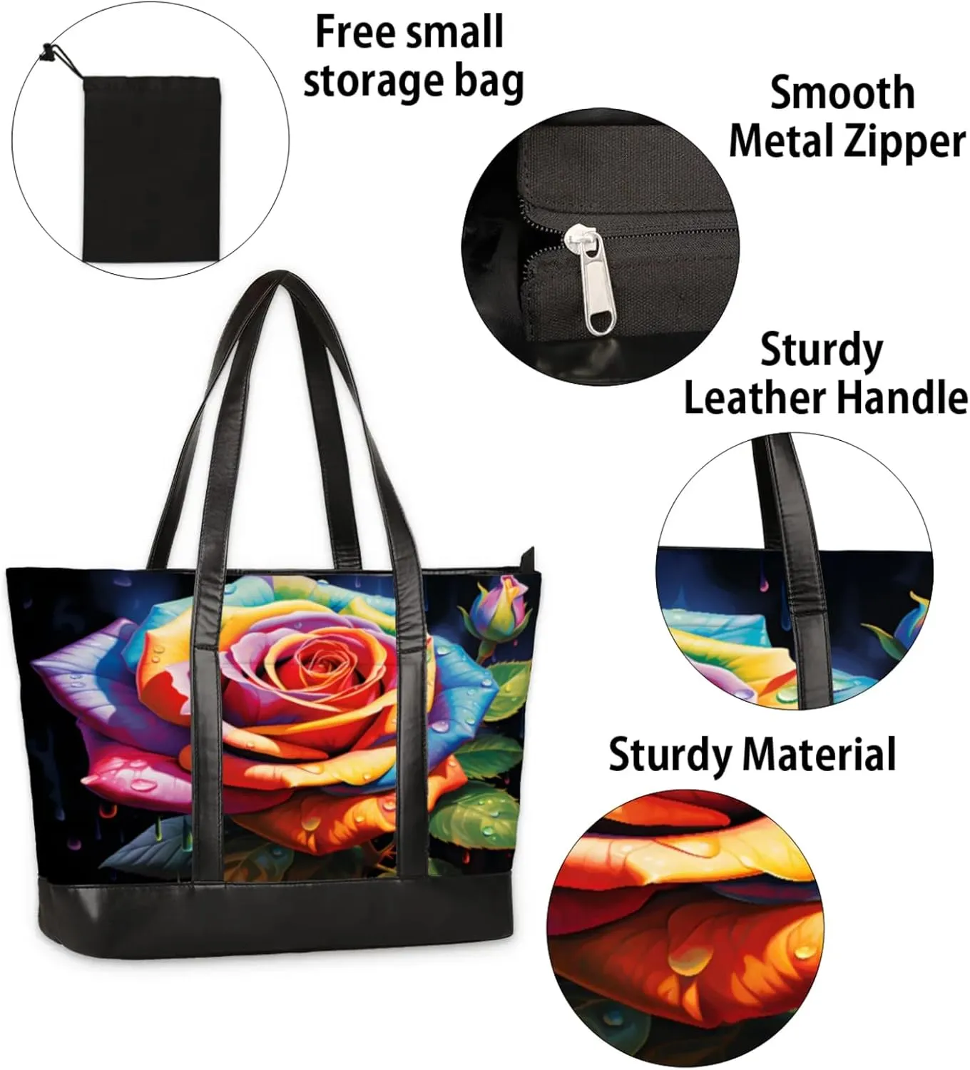 Women Tote Bag with Zipper, Shopper Handbag Travel Purse, PU Leather Laptop Tote Bags, Weekender Bags