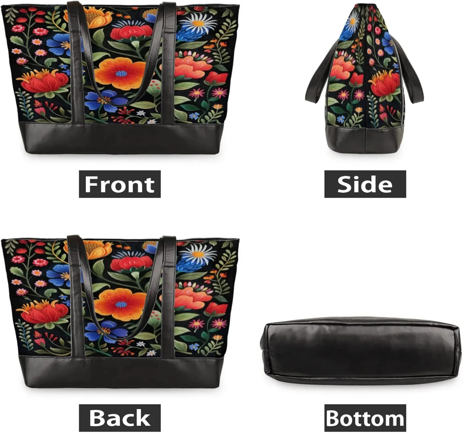 Women Tote Bag with Zipper, Shopper Handbag Travel Purse, PU Leather Laptop Tote Bags, Weekender Bags