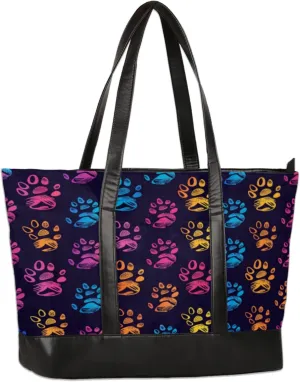 Women Tote Bag with Zipper, Shopper Handbag Travel Purse, PU Leather Laptop Tote Bags, Weekender Bags