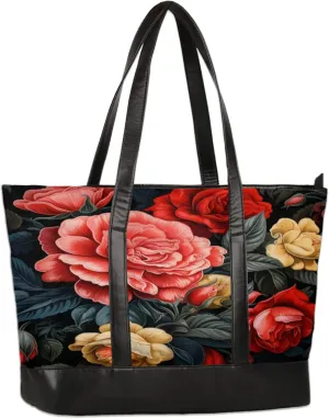 Women Tote Bag with Zipper, Shopper Handbag Travel Purse, PU Leather Laptop Tote Bags, Weekender Bags