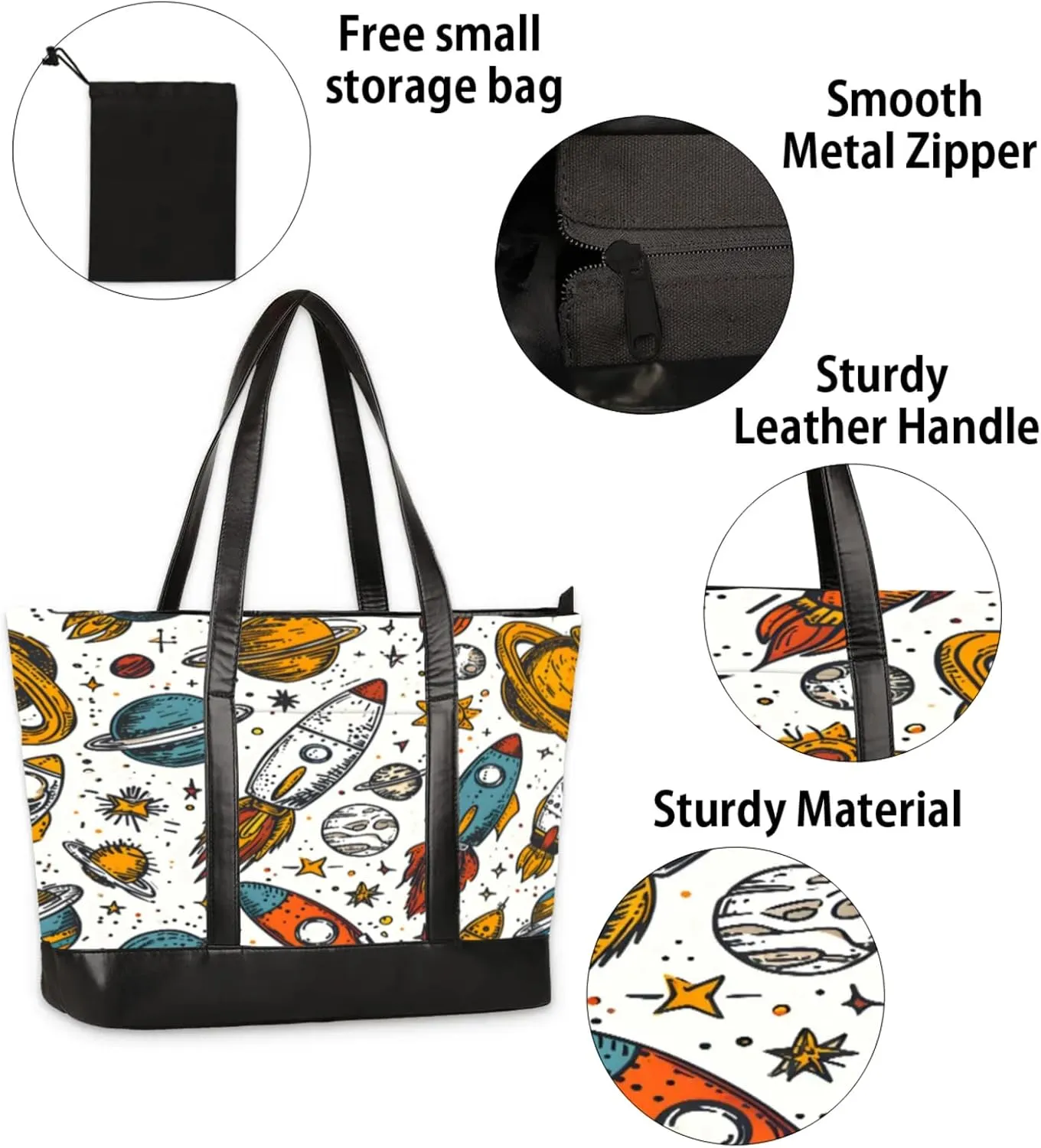 Women Tote Bag with Zipper, Shopper Handbag Travel Purse, PU Leather Laptop Tote Bags, Weekender Bags