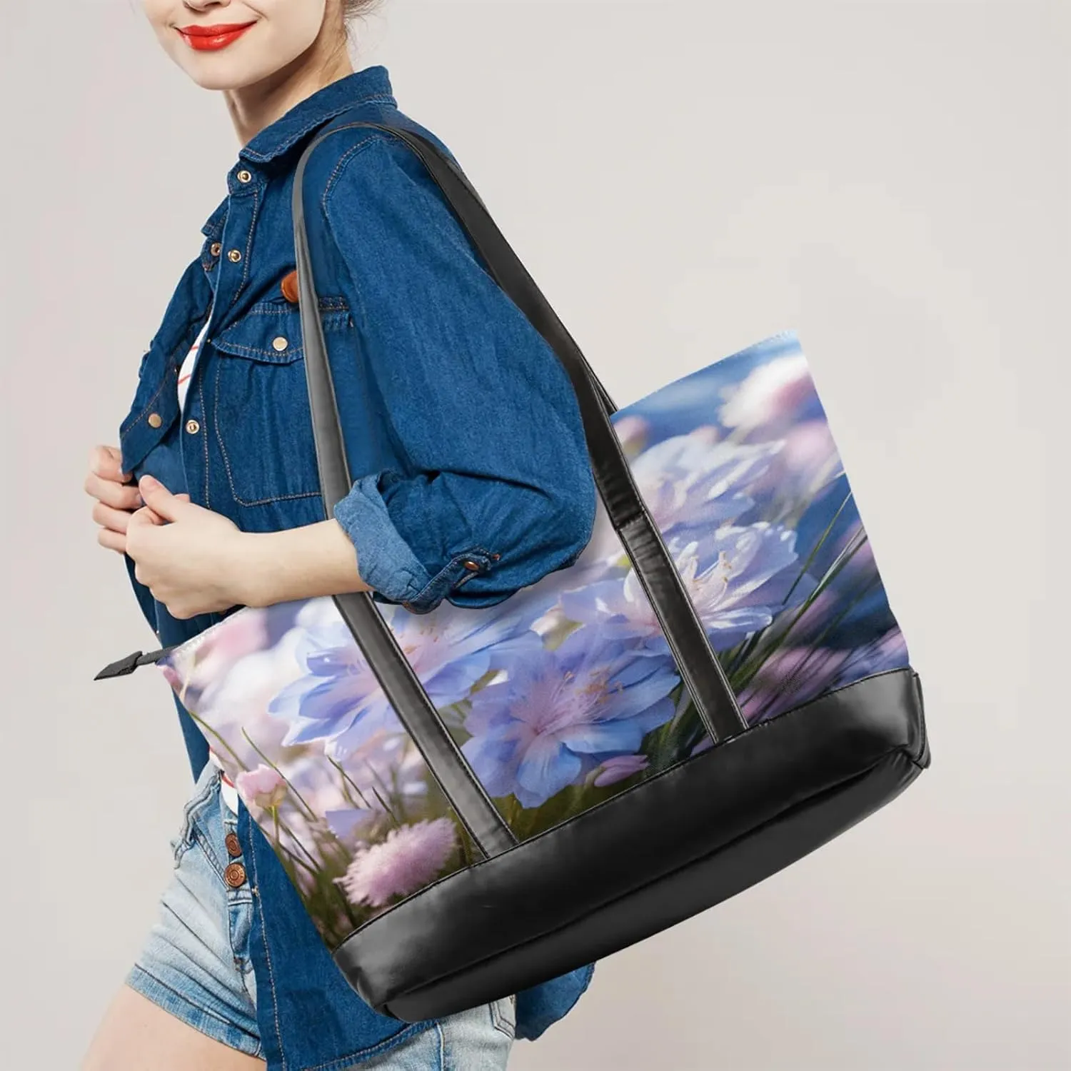 Women Tote Bag with Zipper, Shopper Handbag Travel Purse, PU Leather Laptop Tote Bags, Weekender Bags