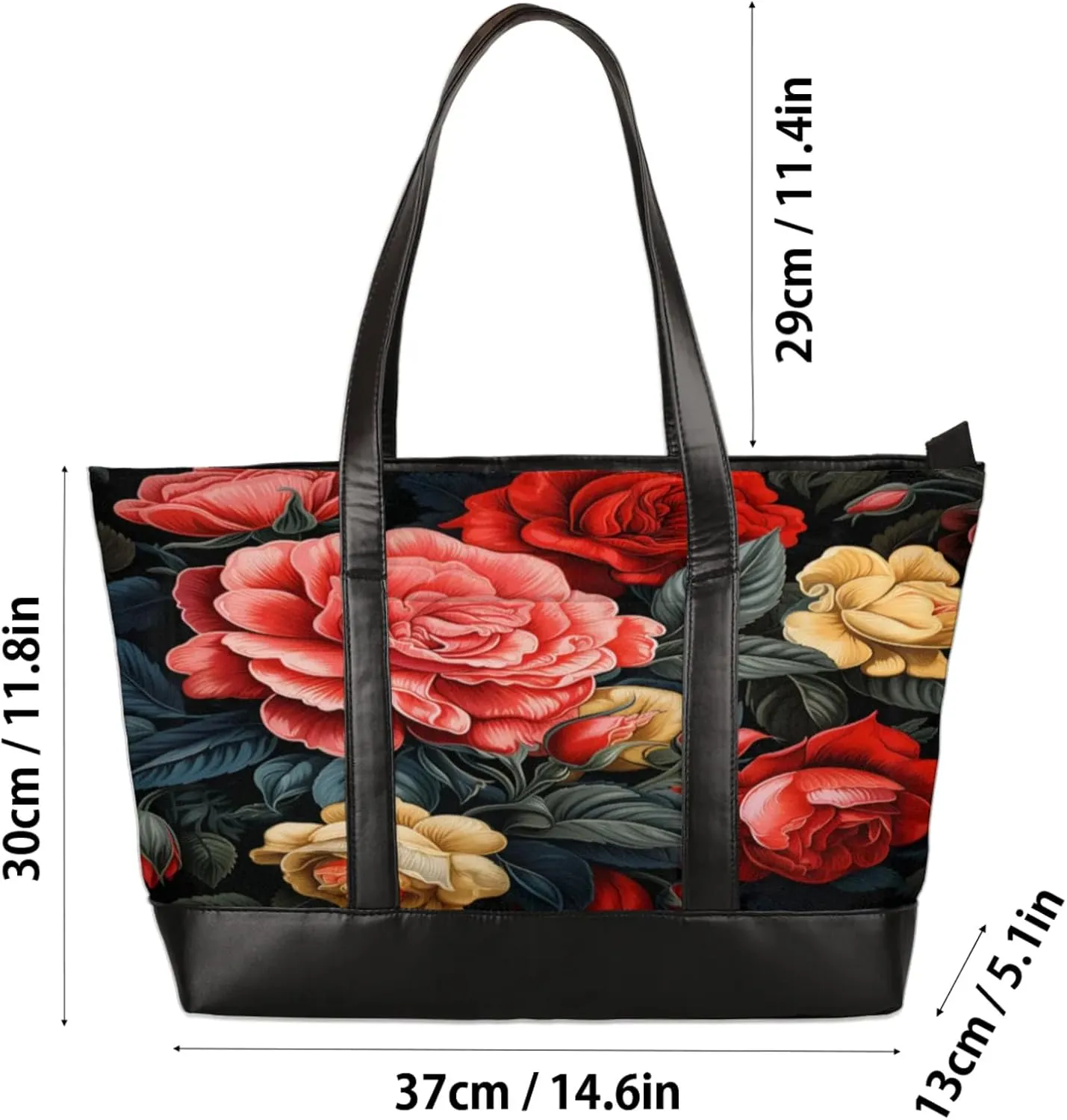 Women Tote Bag with Zipper, Shopper Handbag Travel Purse, PU Leather Laptop Tote Bags, Weekender Bags