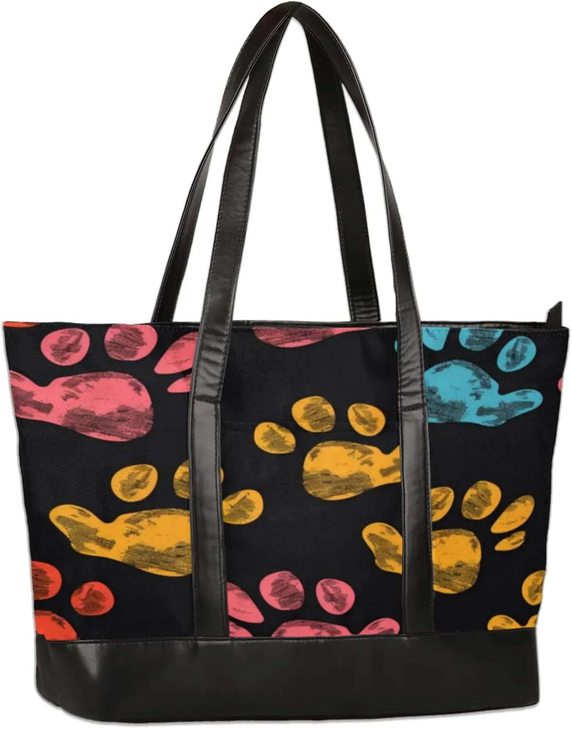 Women Tote Bag with Zipper, Shopper Handbag Travel Purse, PU Leather Laptop Tote Bags, Weekender Bags