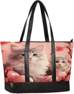 Women Tote Bag with Zipper, Shopper Handbag Travel Purse, PU Leather Laptop Tote Bags, Weekender Bags