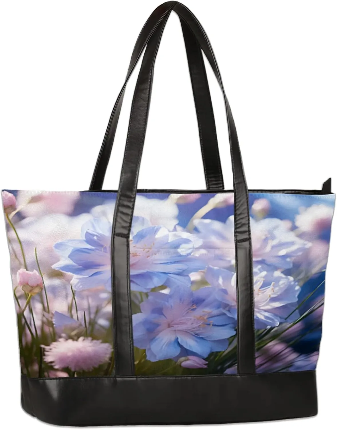 Women Tote Bag with Zipper, Shopper Handbag Travel Purse, PU Leather Laptop Tote Bags, Weekender Bags