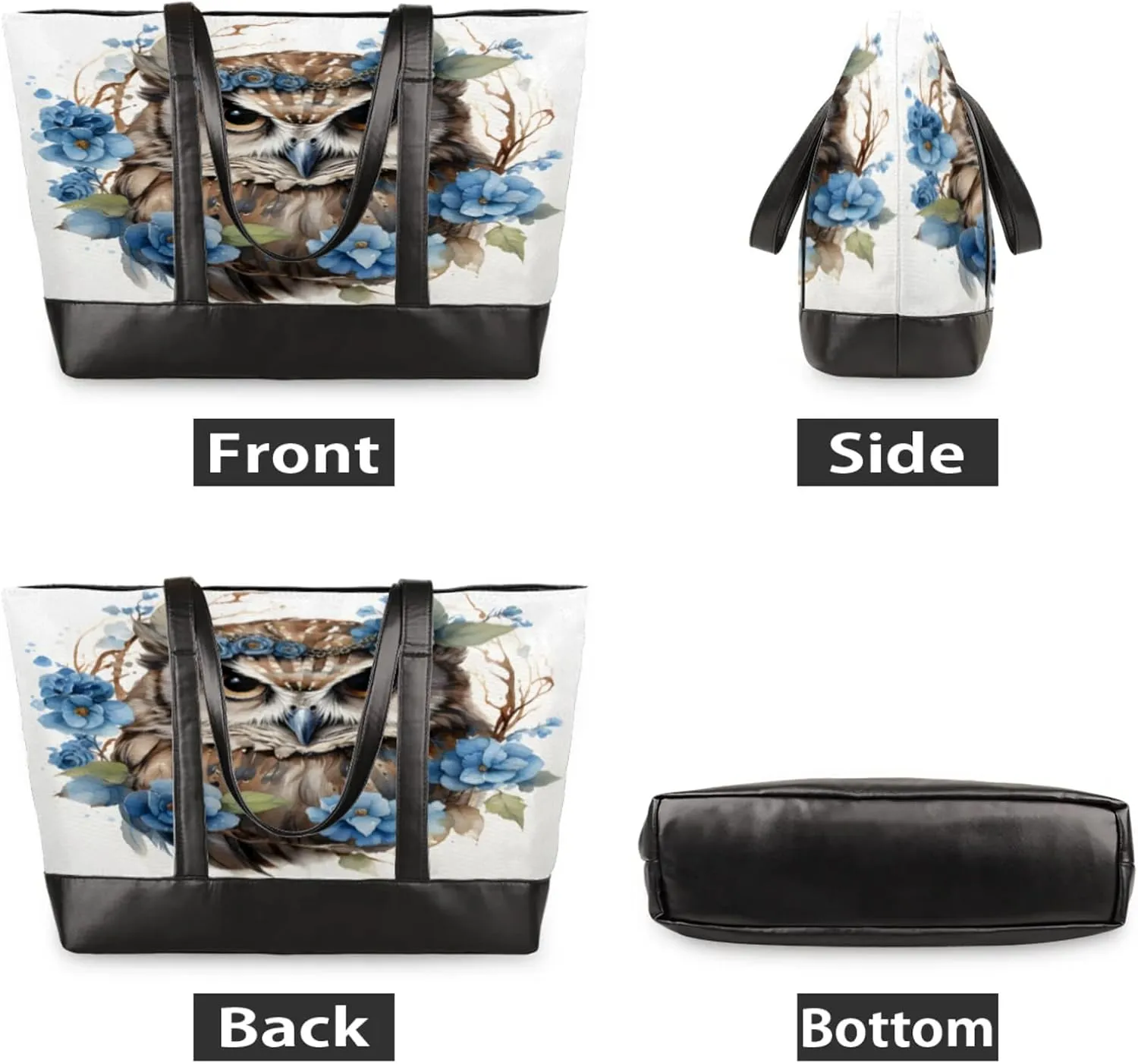 Women Tote Bag with Zipper, Shopper Handbag Travel Purse, PU Leather Laptop Tote Bags, Weekender Bags