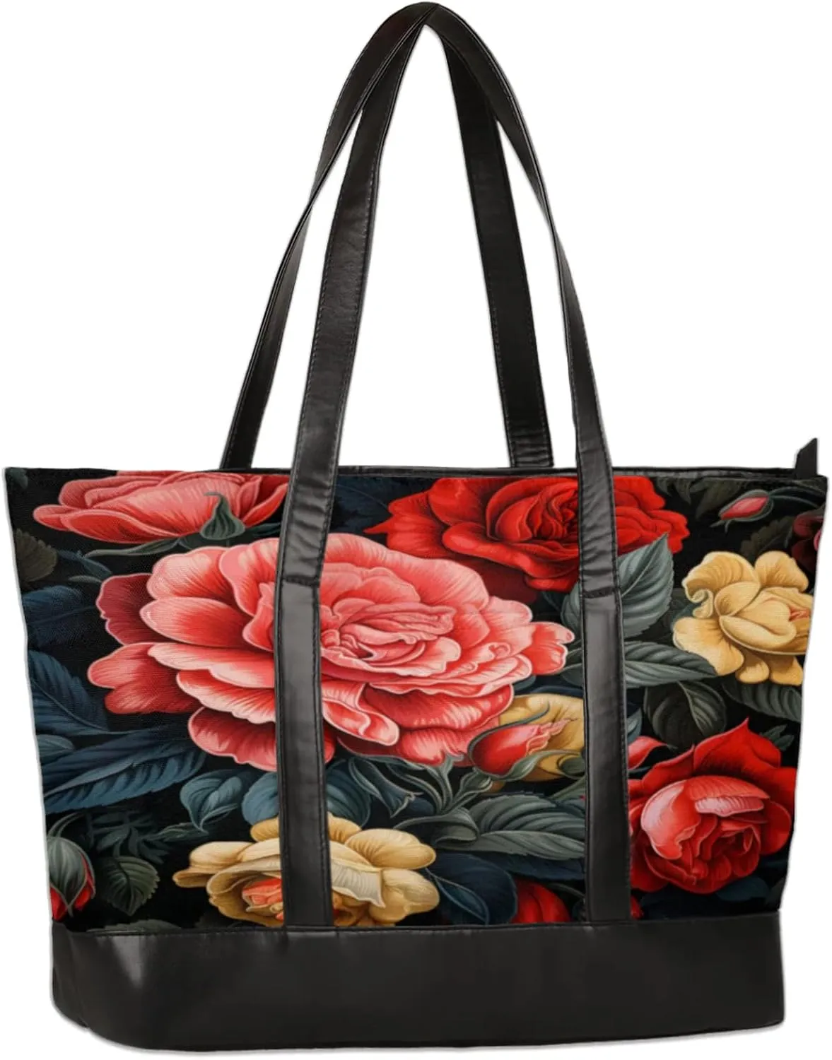 Women Tote Bag with Zipper, Shopper Handbag Travel Purse, PU Leather Laptop Tote Bags, Weekender Bags