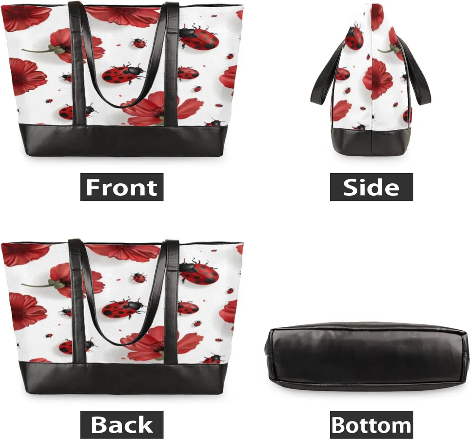 Women Tote Bag with Zipper, Shopper Handbag Travel Purse, PU Leather Laptop Tote Bags, Weekender Bags