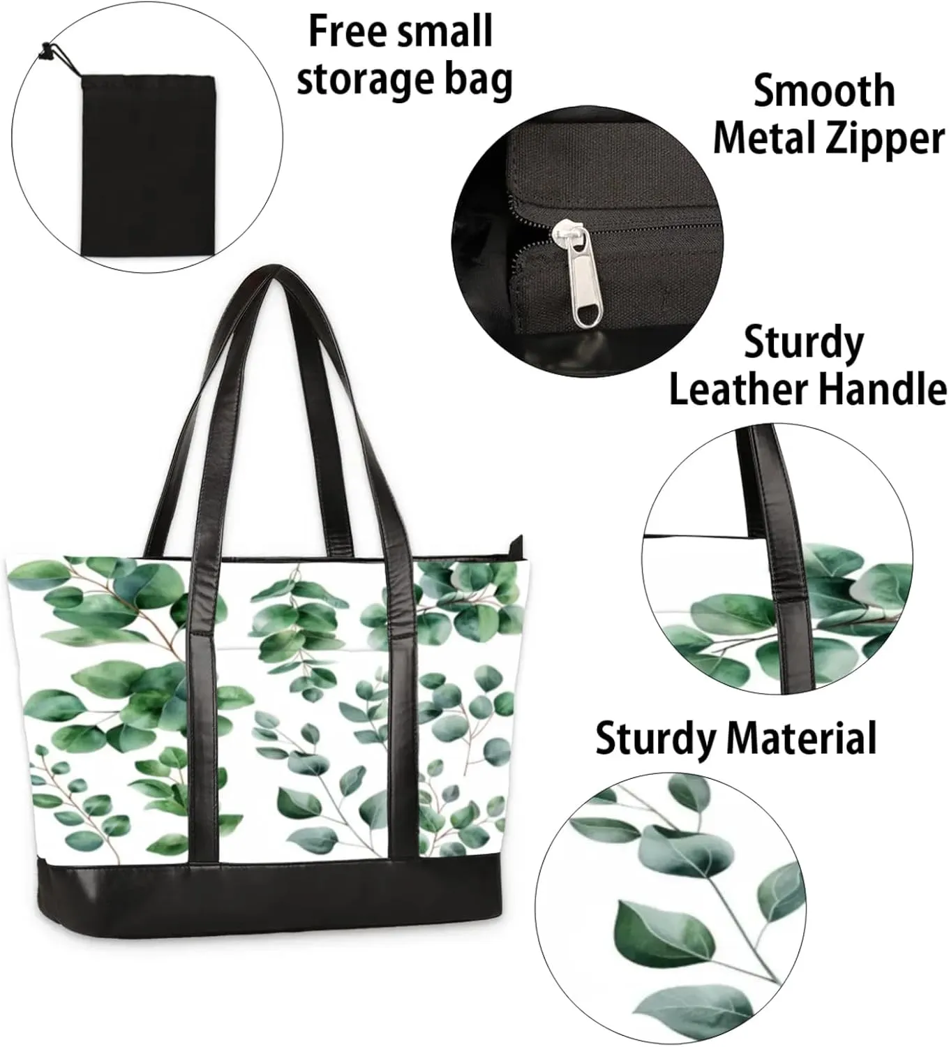 Women Tote Bag with Zipper, Shopper Handbag Travel Purse, PU Leather Laptop Tote Bags, Weekender Bags
