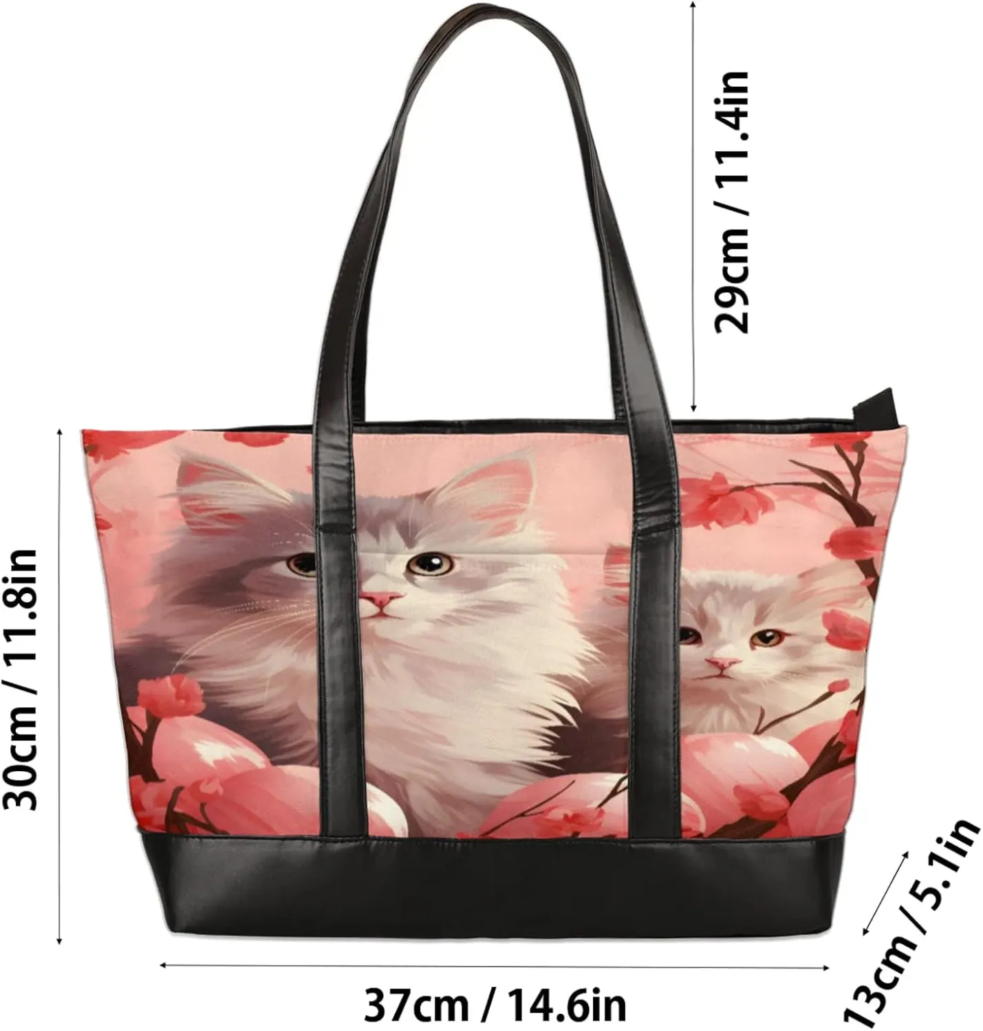 Women Tote Bag with Zipper, Shopper Handbag Travel Purse, PU Leather Laptop Tote Bags, Weekender Bags