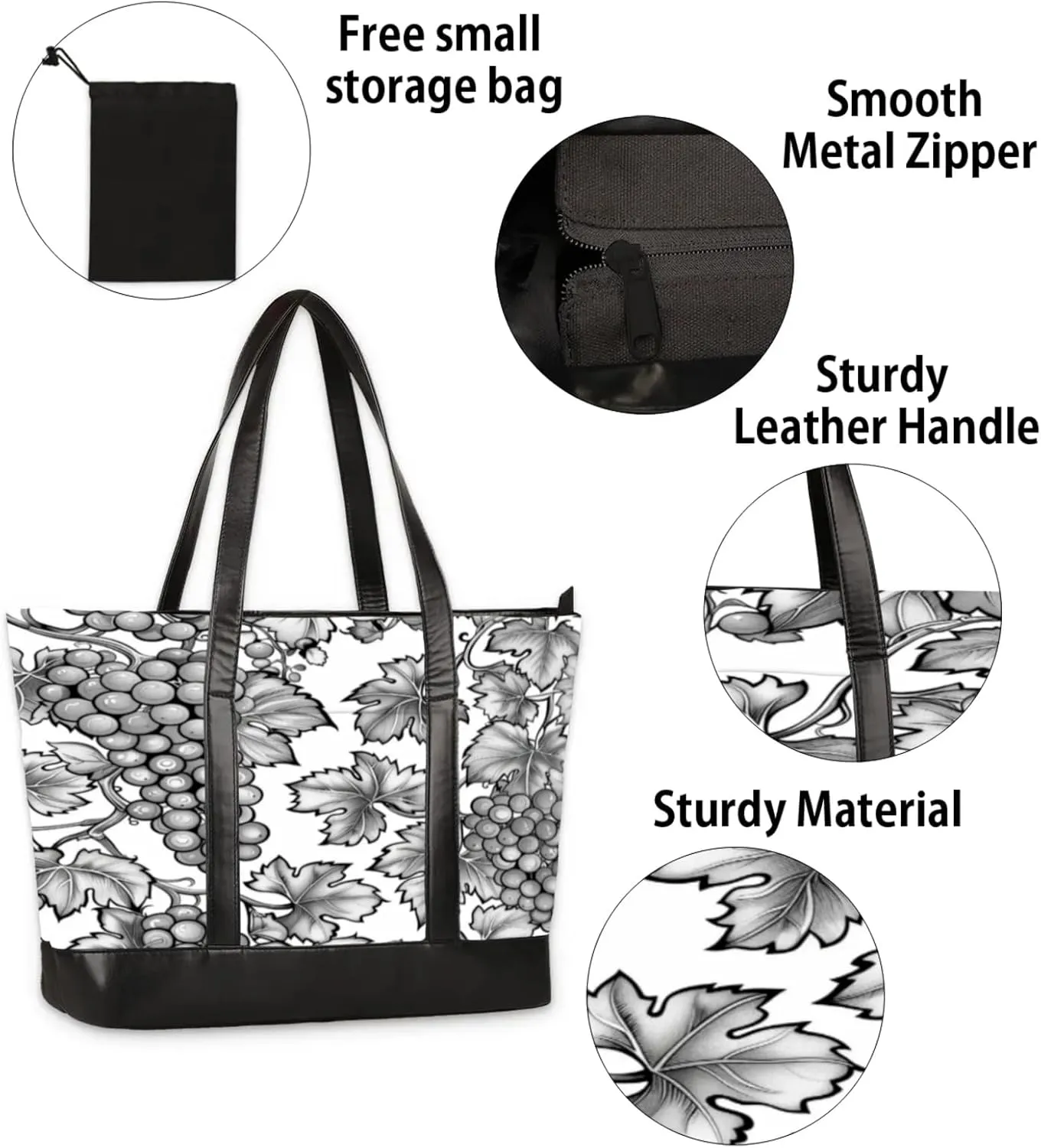 Women Tote Bag with Zipper, Shopper Handbag Travel Purse, PU Leather Laptop Tote Bags, Weekender Bags