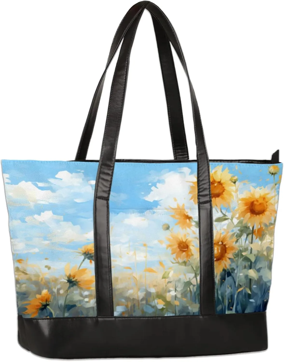 Women Tote Bag with Zipper, Shopper Handbag Travel Purse, PU Leather Laptop Tote Bags, Weekender Bags