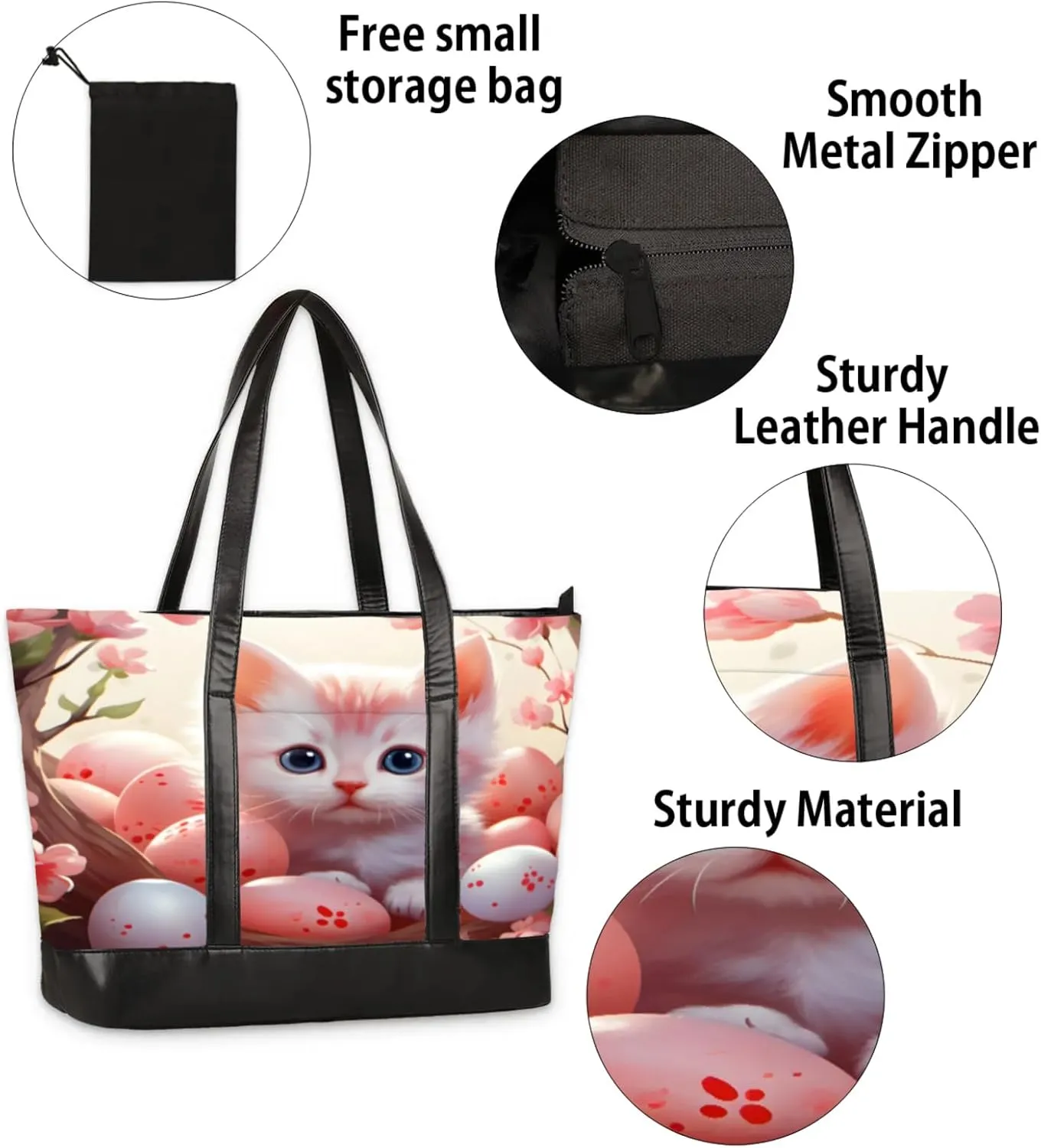 Women Tote Bag with Zipper, Shopper Handbag Travel Purse, PU Leather Laptop Tote Bags, Weekender Bags