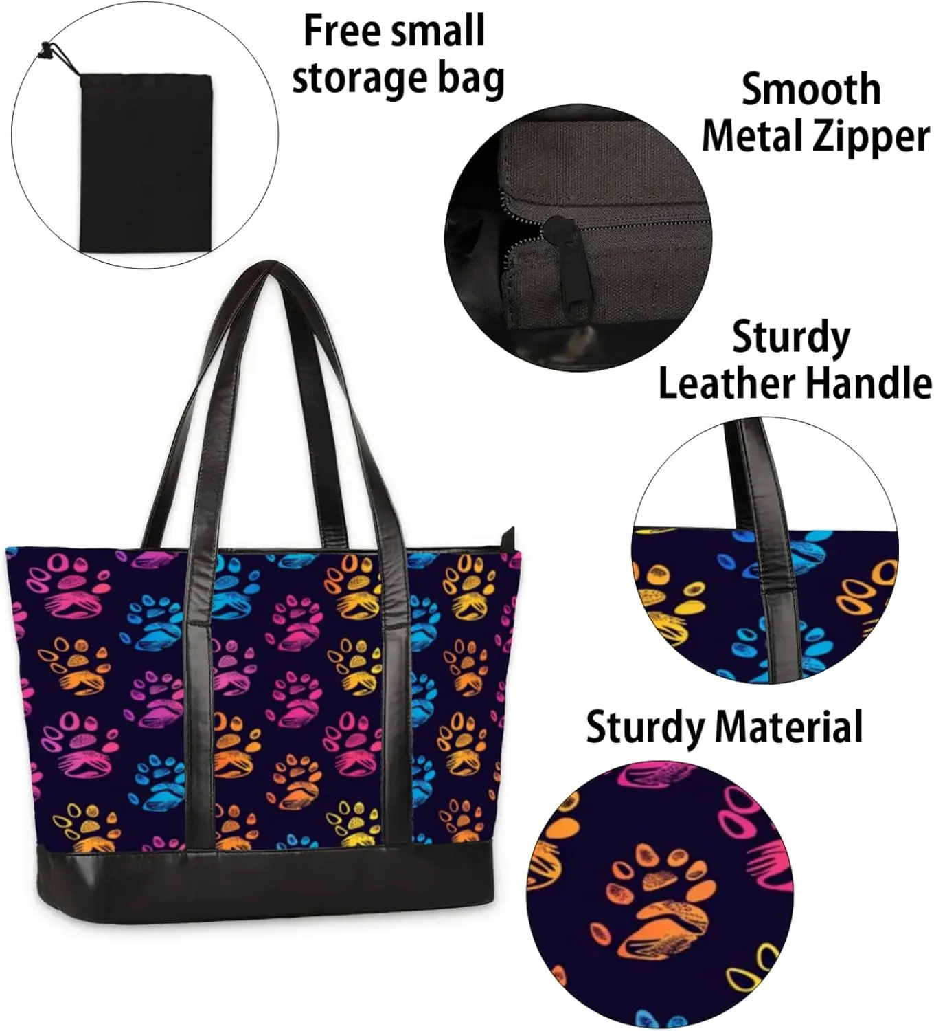 Women Tote Bag with Zipper, Shopper Handbag Travel Purse, PU Leather Laptop Tote Bags, Weekender Bags