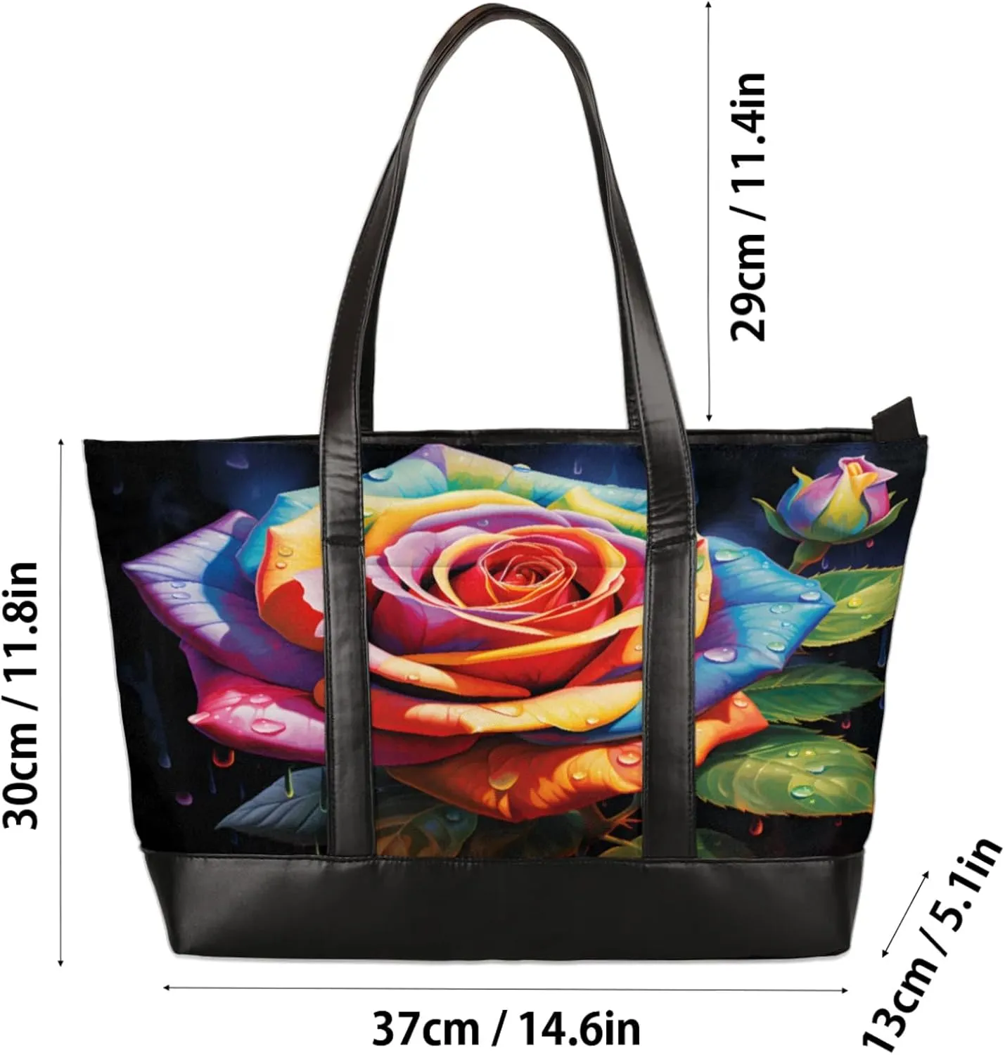 Women Tote Bag with Zipper, Shopper Handbag Travel Purse, PU Leather Laptop Tote Bags, Weekender Bags