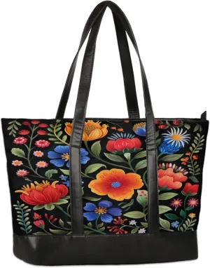 Women Tote Bag with Zipper, Shopper Handbag Travel Purse, PU Leather Laptop Tote Bags, Weekender Bags
