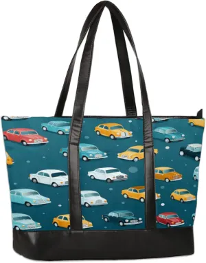 Women Tote Bag with Zipper, Shopper Handbag Travel Purse, PU Leather Laptop Tote Bags, Weekender Bags