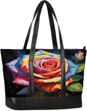 Women Tote Bag with Zipper, Shopper Handbag Travel Purse, PU Leather Laptop Tote Bags, Weekender Bags