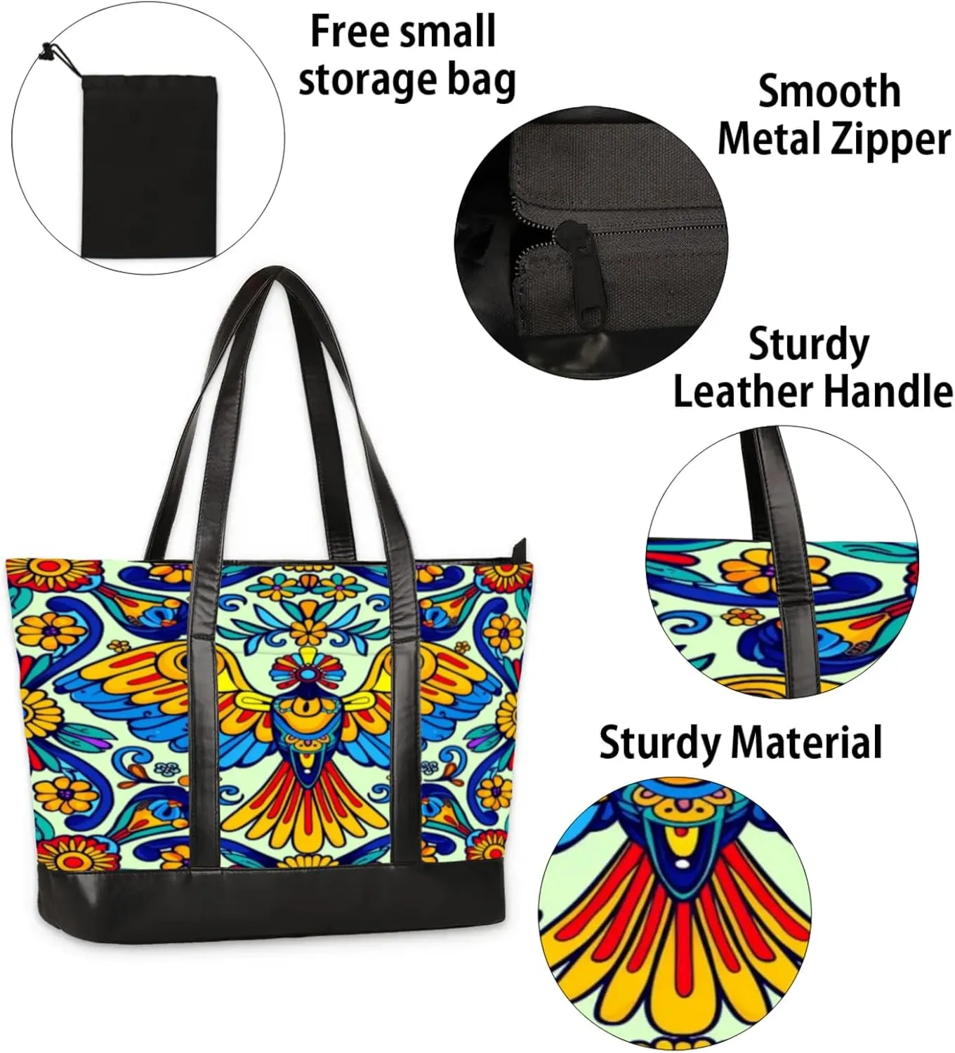 Women Tote Bag with Zipper, Shopper Handbag Travel Purse, PU Leather Laptop Tote Bags, Weekender Bags