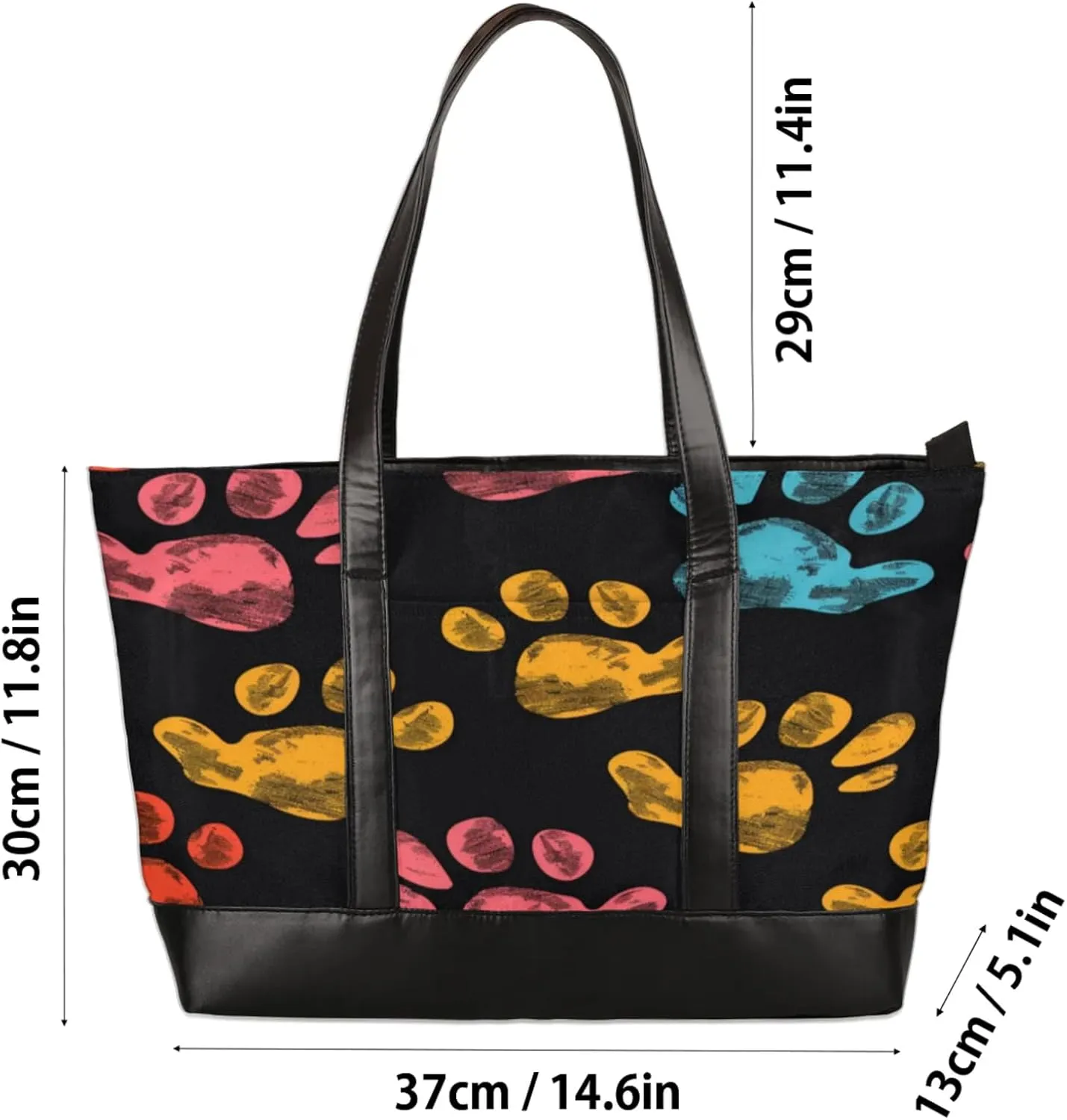 Women Tote Bag with Zipper, Shopper Handbag Travel Purse, PU Leather Laptop Tote Bags, Weekender Bags