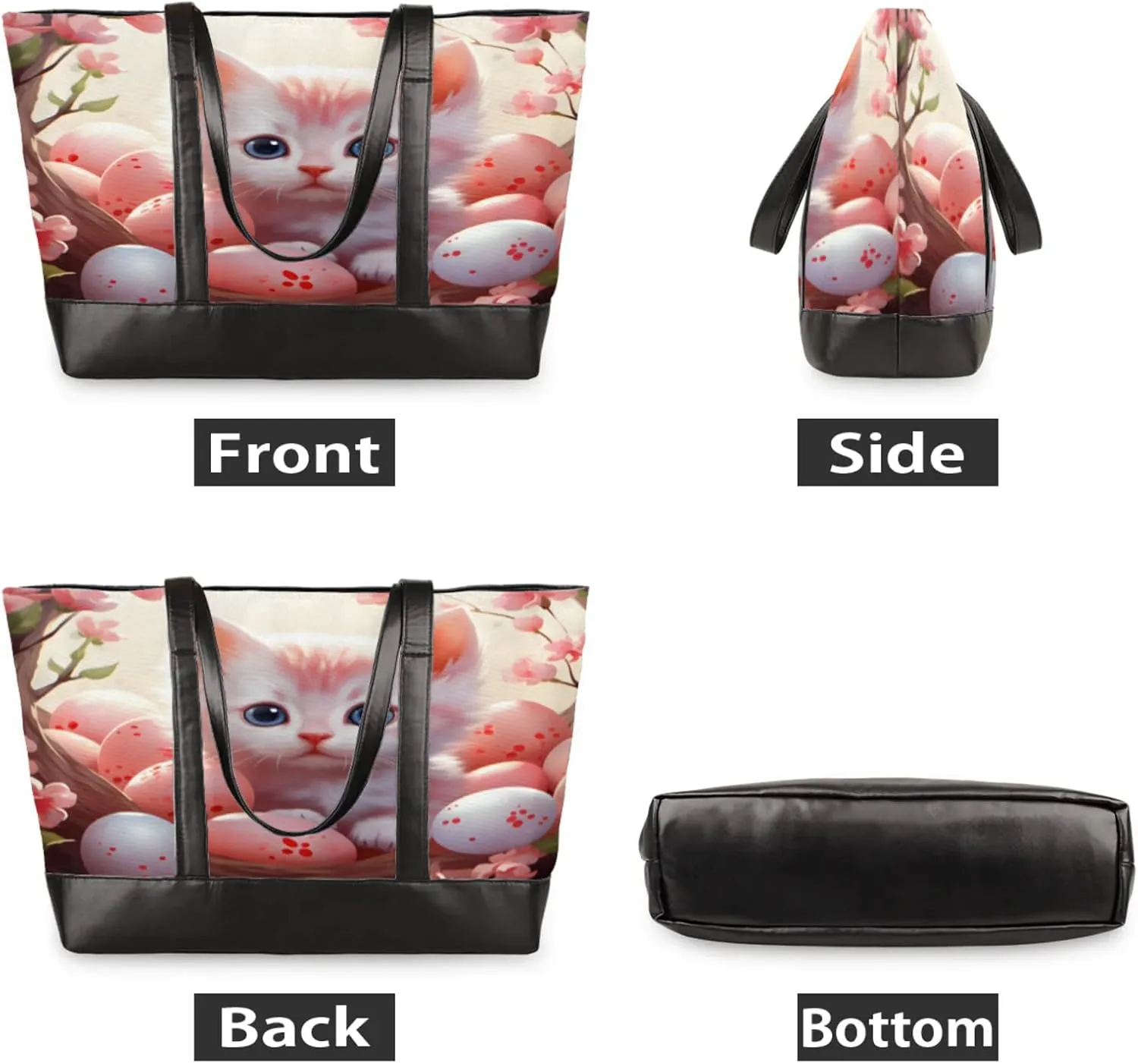 Women Tote Bag with Zipper, Shopper Handbag Travel Purse, PU Leather Laptop Tote Bags, Weekender Bags