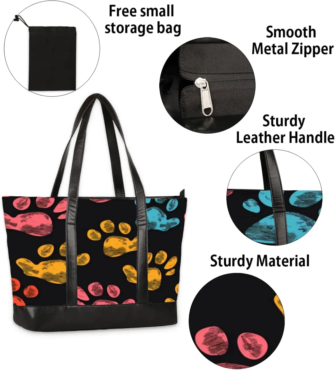 Women Tote Bag with Zipper, Shopper Handbag Travel Purse, PU Leather Laptop Tote Bags, Weekender Bags