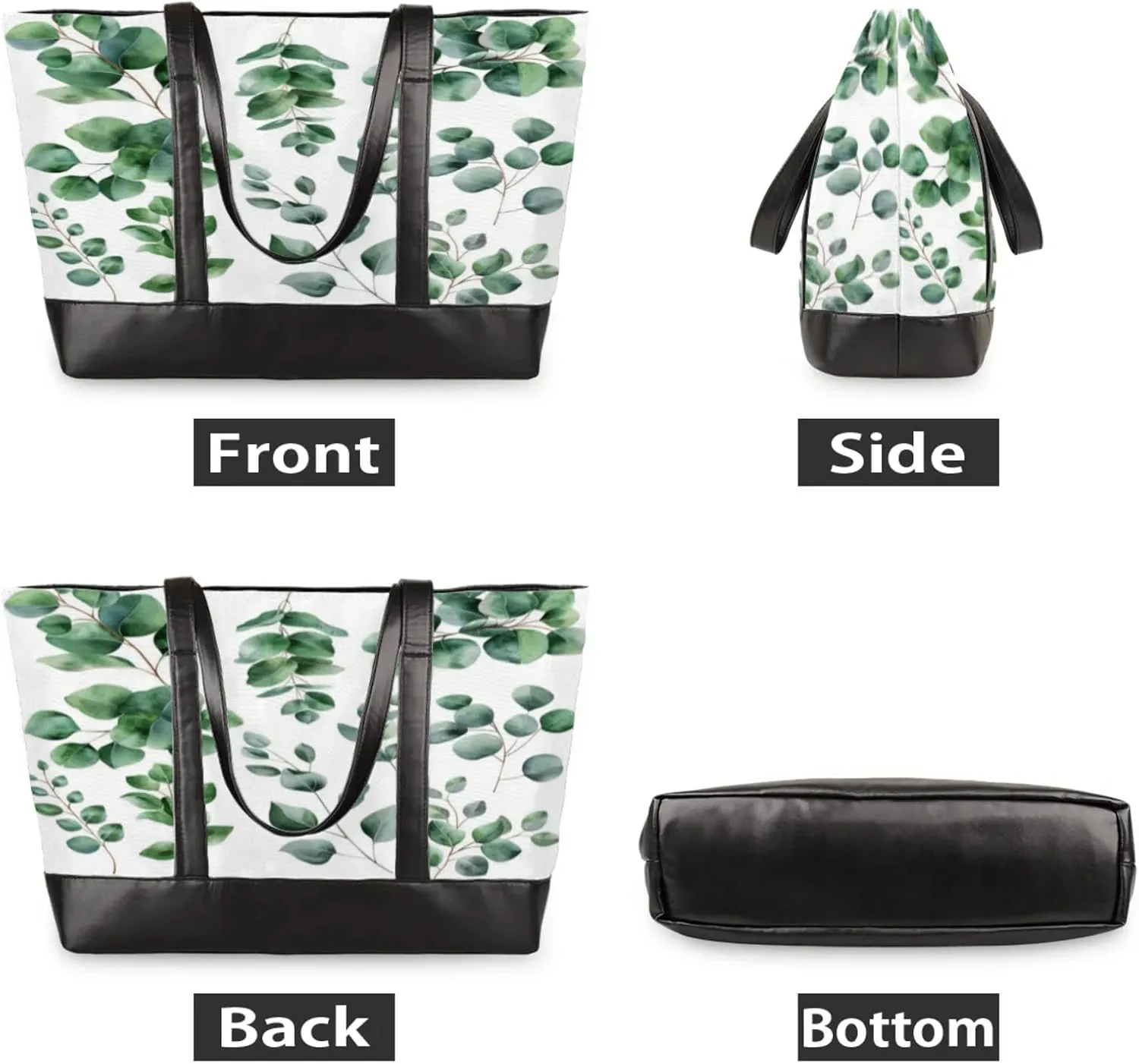 Women Tote Bag with Zipper, Shopper Handbag Travel Purse, PU Leather Laptop Tote Bags, Weekender Bags