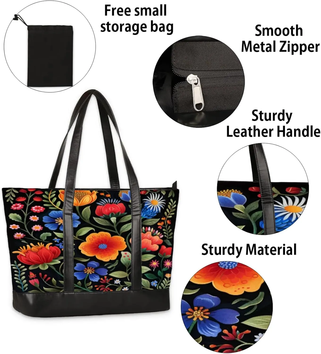 Women Tote Bag with Zipper, Shopper Handbag Travel Purse, PU Leather Laptop Tote Bags, Weekender Bags