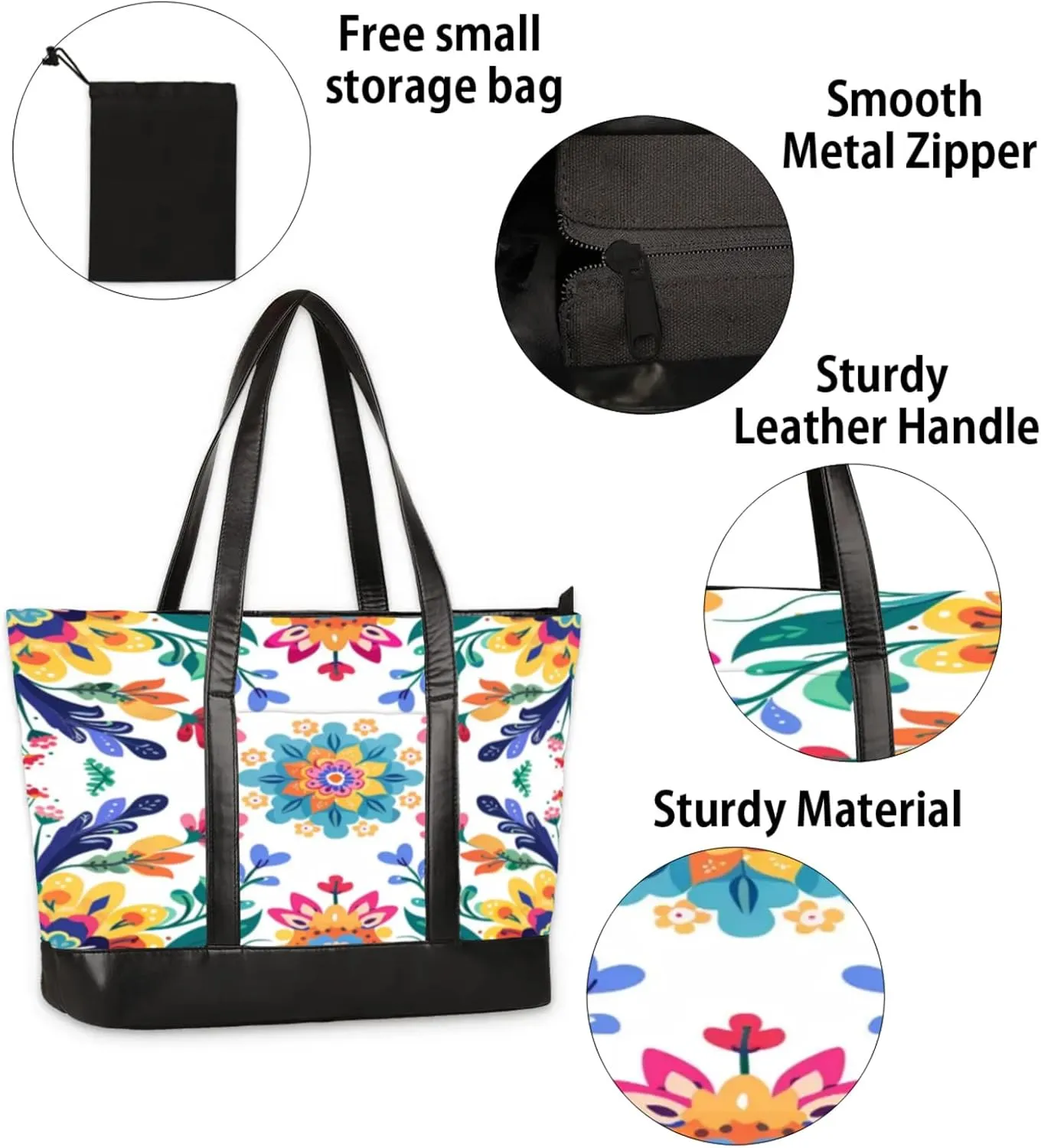 Women Tote Bag with Zipper, Shopper Handbag Travel Purse, PU Leather Laptop Tote Bags, Weekender Bags