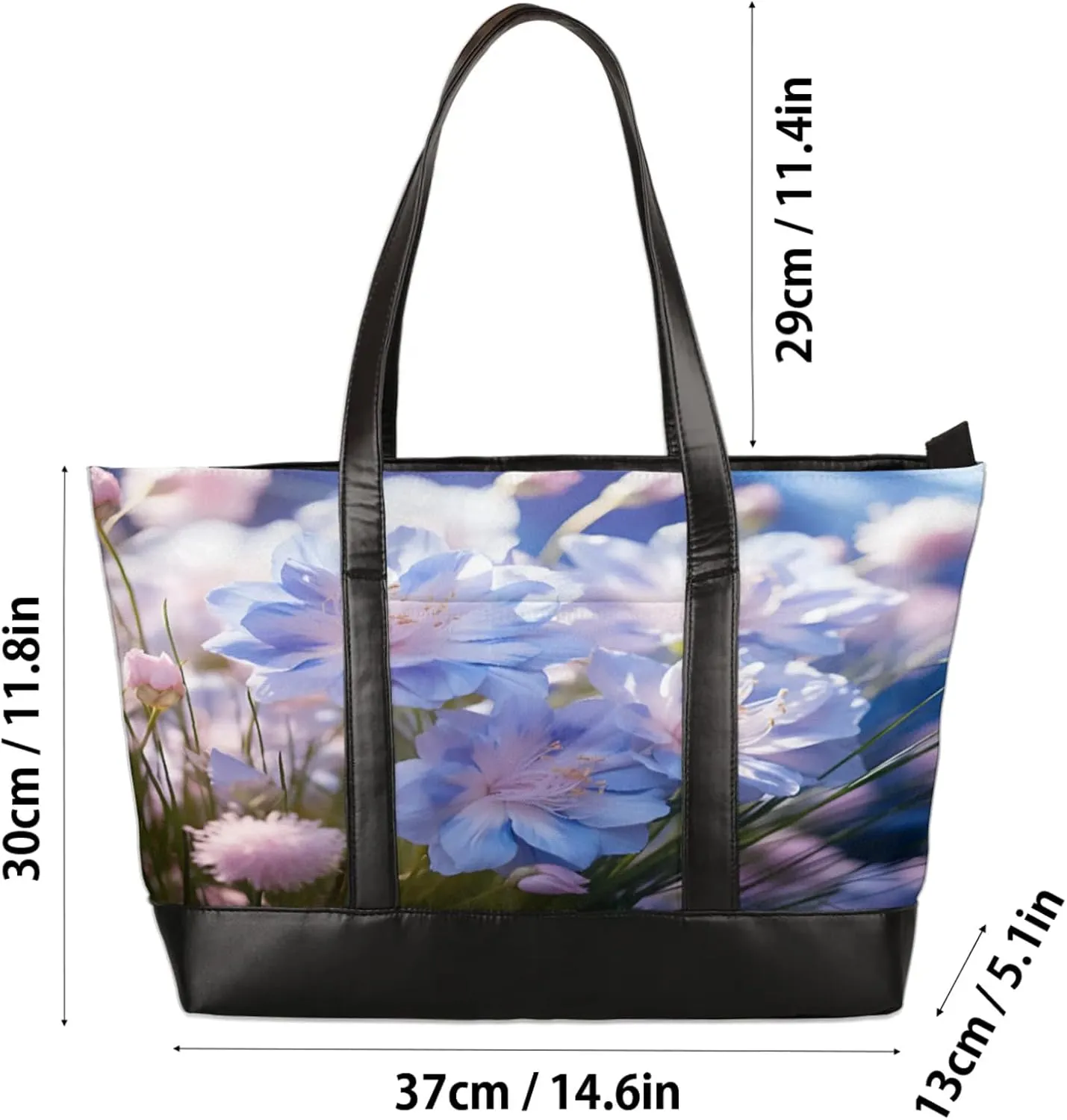 Women Tote Bag with Zipper, Shopper Handbag Travel Purse, PU Leather Laptop Tote Bags, Weekender Bags