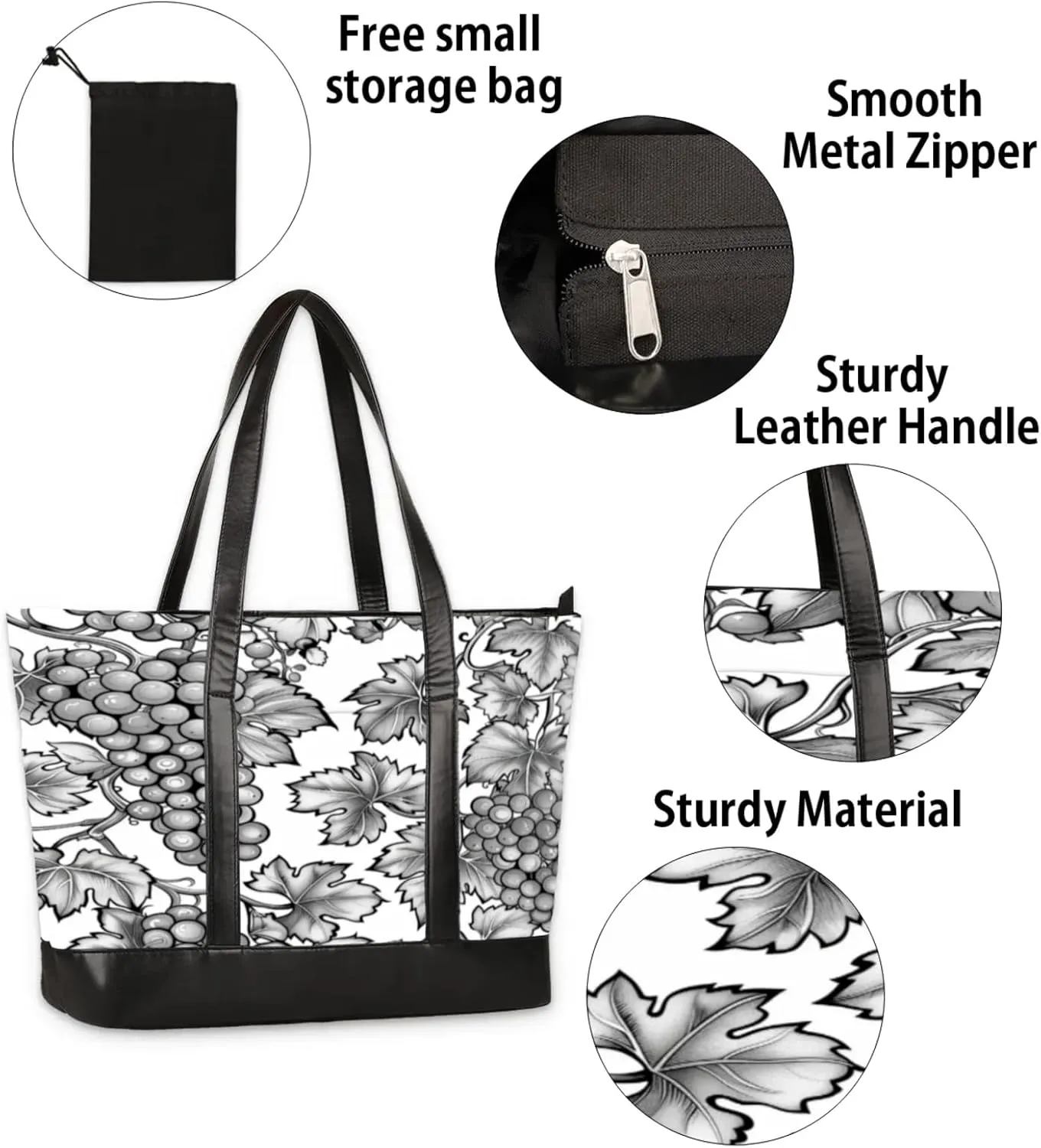 Women Tote Bag with Zipper, Shopper Handbag Travel Purse, PU Leather Laptop Tote Bags, Weekender Bags