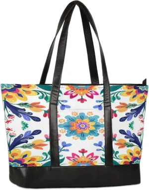 Women Tote Bag with Zipper, Shopper Handbag Travel Purse, PU Leather Laptop Tote Bags, Weekender Bags