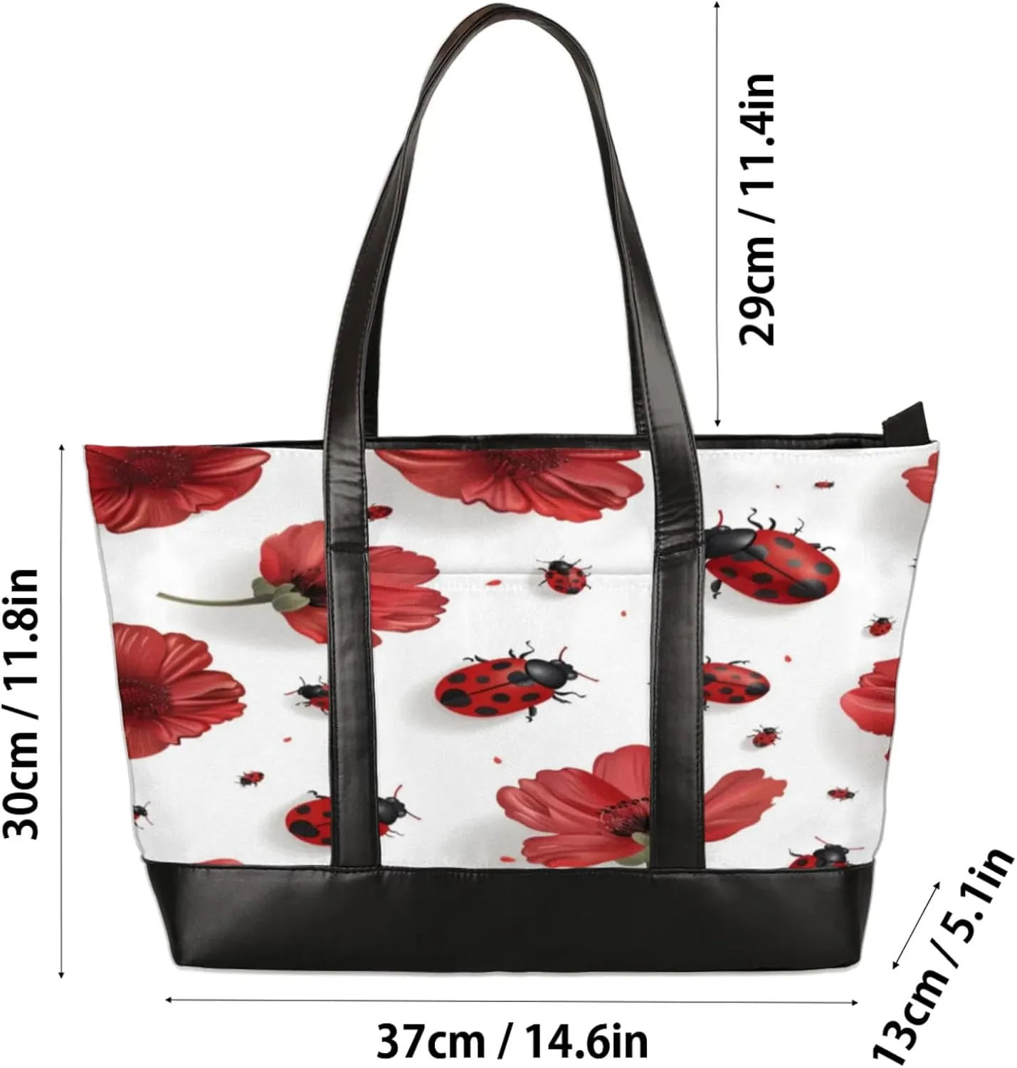 Women Tote Bag with Zipper, Shopper Handbag Travel Purse, PU Leather Laptop Tote Bags, Weekender Bags