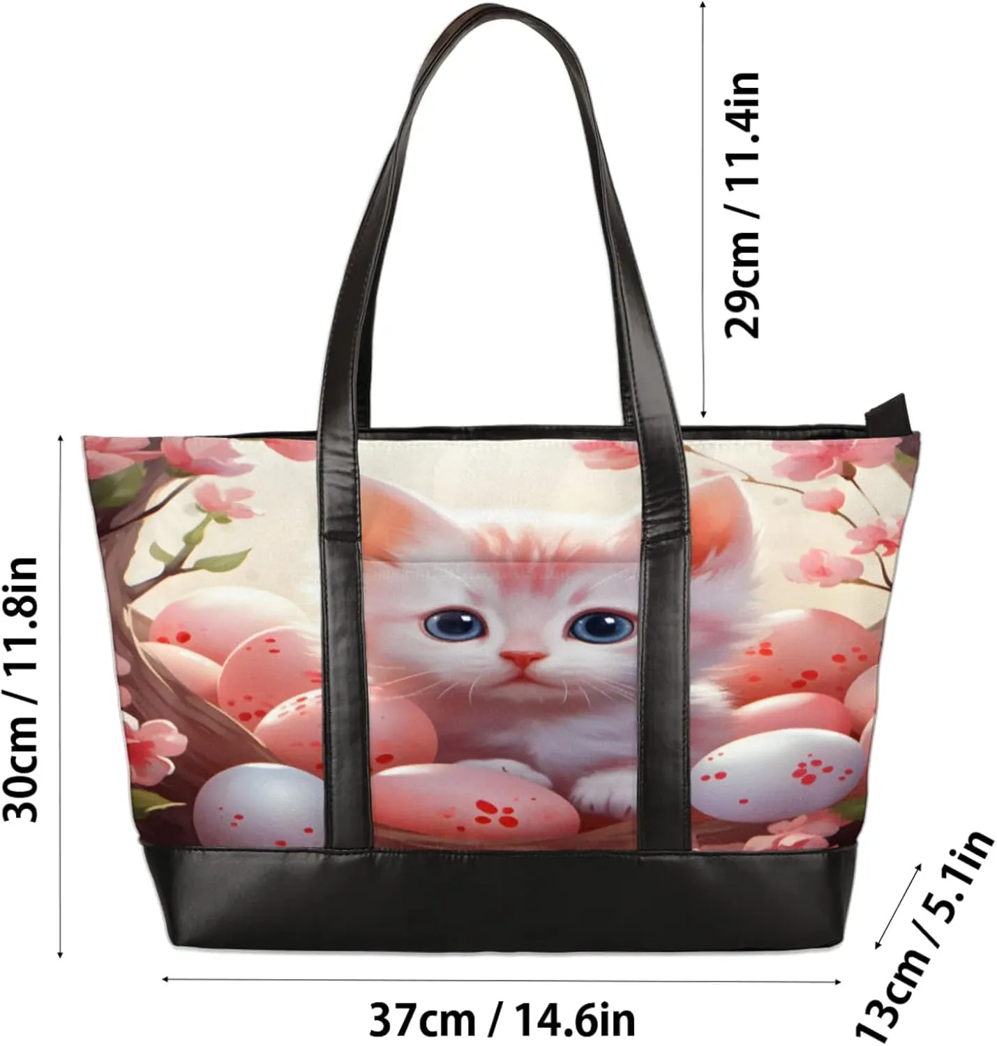 Women Tote Bag with Zipper, Shopper Handbag Travel Purse, PU Leather Laptop Tote Bags, Weekender Bags