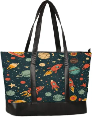 Women Tote Bag with Zipper, Shopper Handbag Travel Purse, PU Leather Laptop Tote Bags, Weekender Bags