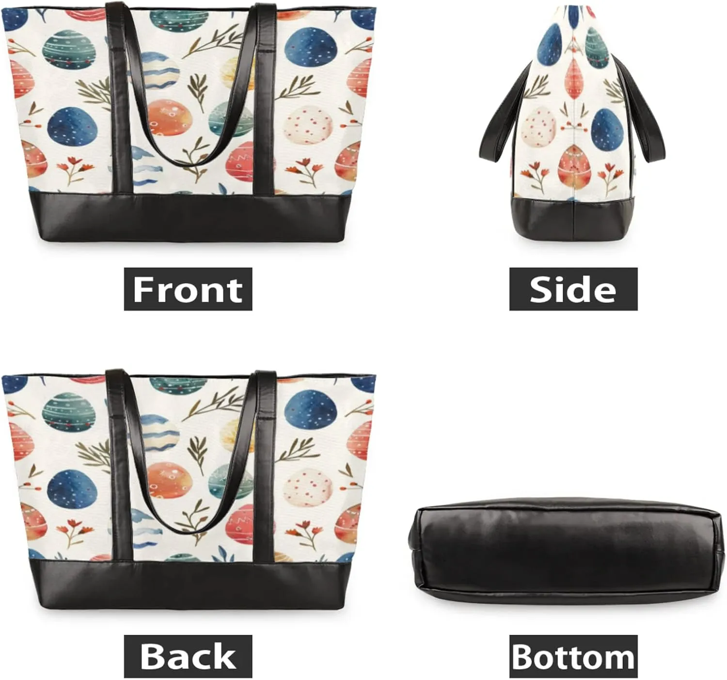 Women Tote Bag with Zipper, Shopper Handbag Travel Purse, PU Leather Laptop Tote Bags, Weekender Bags