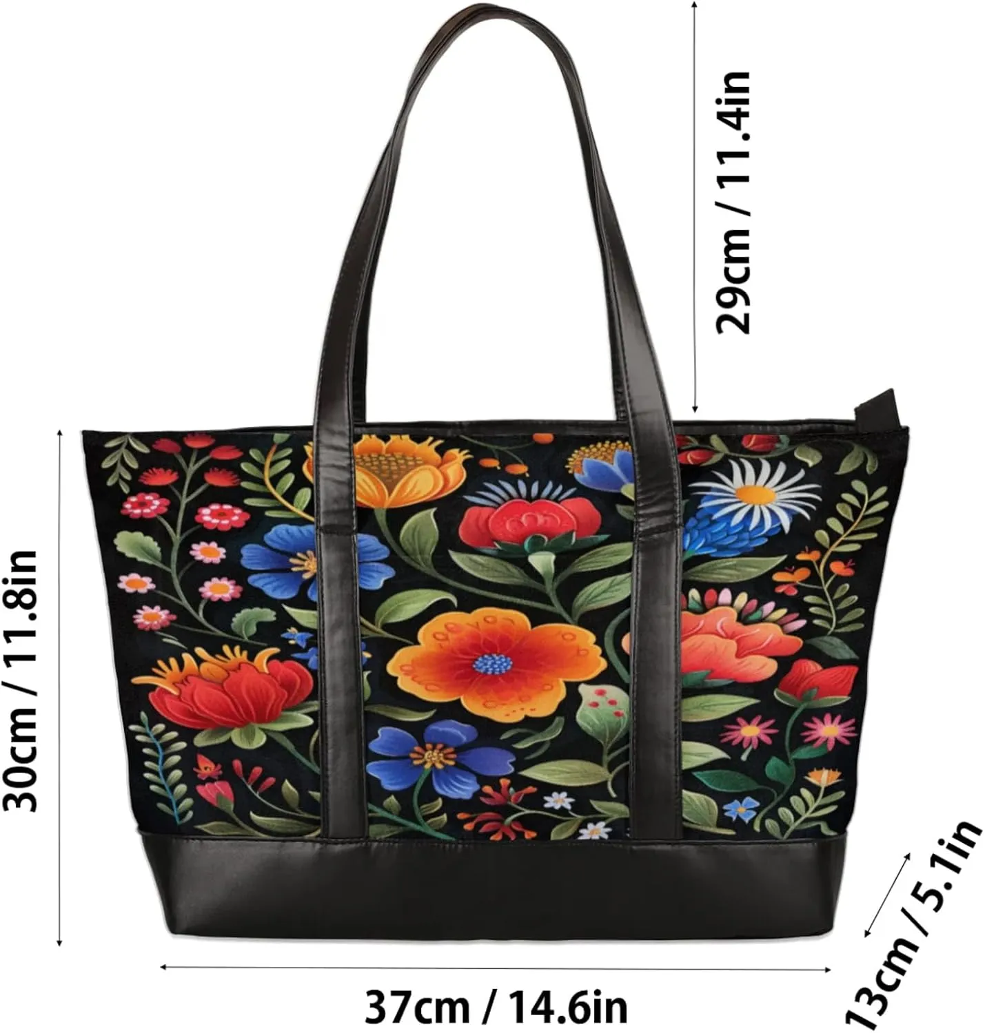 Women Tote Bag with Zipper, Shopper Handbag Travel Purse, PU Leather Laptop Tote Bags, Weekender Bags